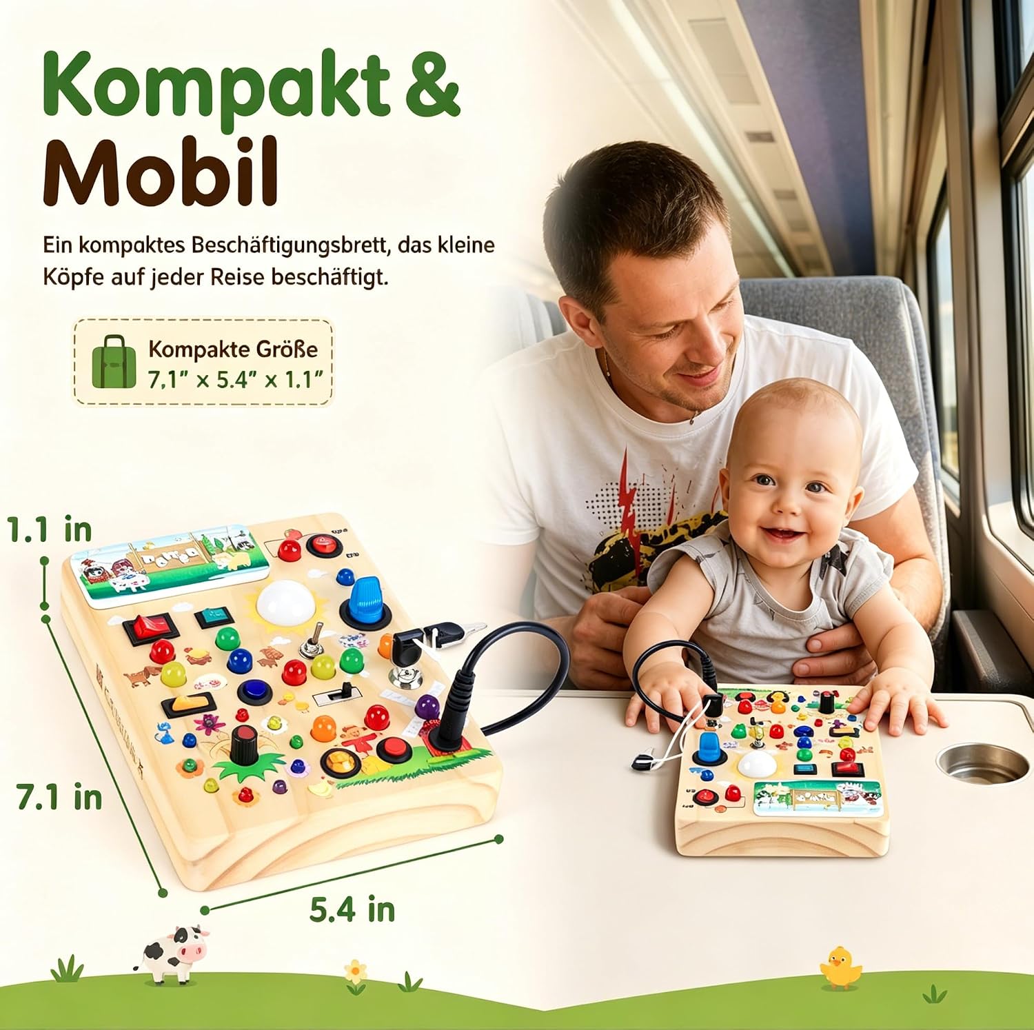 Montessori Spielzeug Busy Board ab 1 Jahr Activity Board aus Holz-Bauernhof – Bild 2