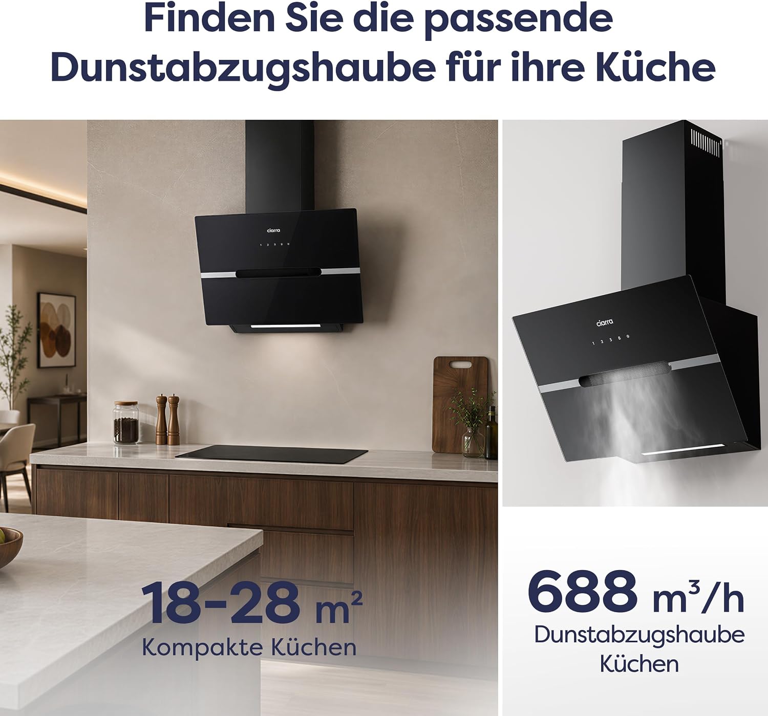 CIARRA CBCB6736F A+++ Dunstabzugshaube 60 cm 688 m³/h Kopffrei Wandhaube – Bild 13