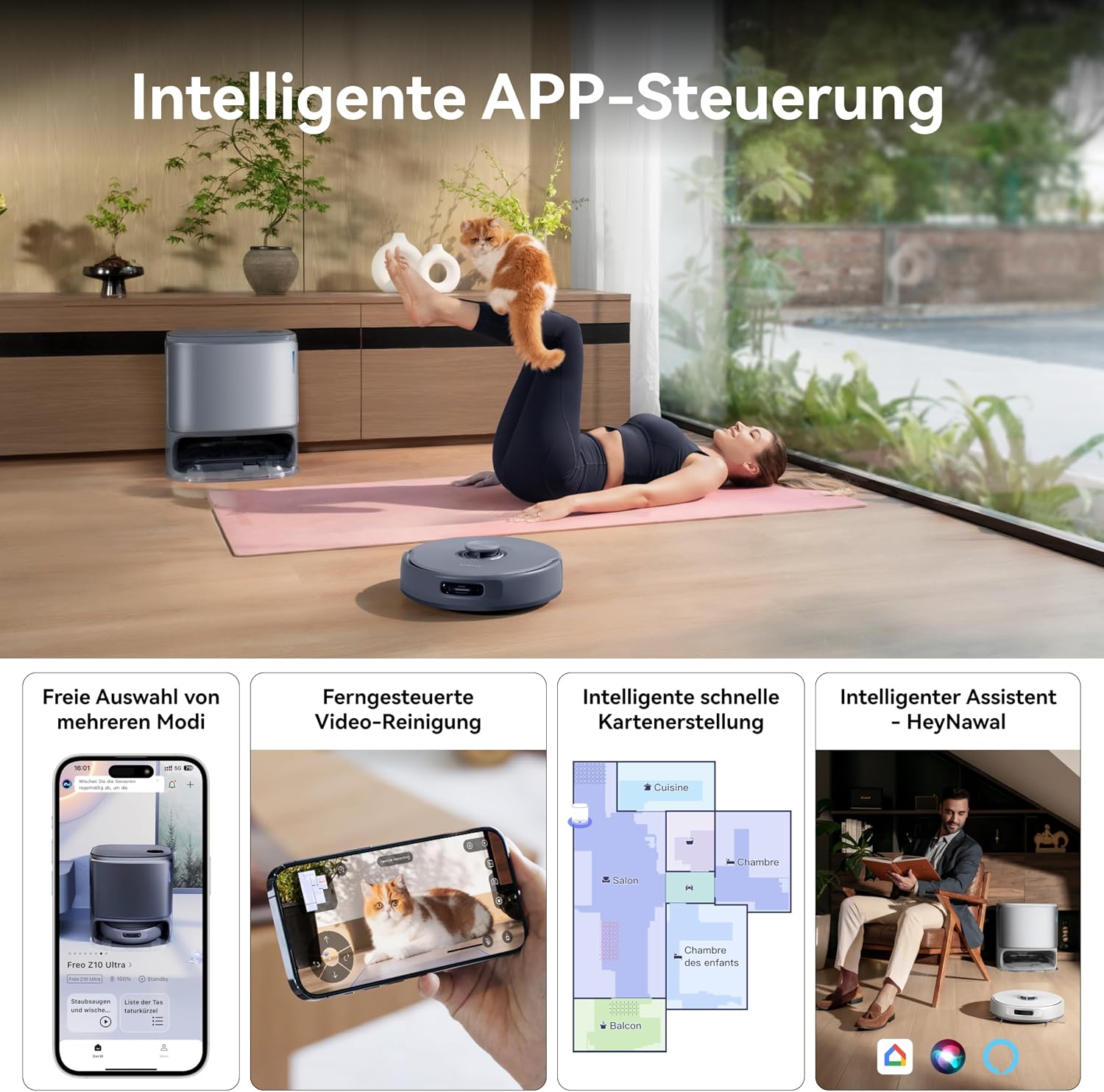 NARWAL Freo Z10 Ultra Saugroboter mit Wischfunktion, 18.000 Pa Saugleistung, Dynamische Moppausdehnung, Tangle-Free System, Intelligente Nass-Trocken-Reinigung, All-in-One-Basisstation Grau z20 – Bild 11