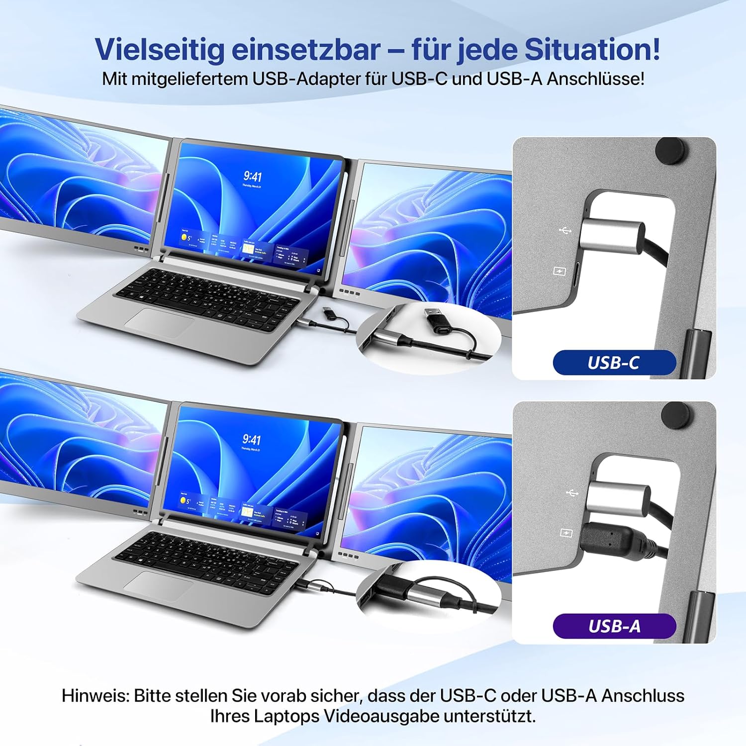 ROADOM 15,6" Dual Laptop Monitor, 1080P FHD IPS, Type-C, Aluminiumlegierung – Bild 3