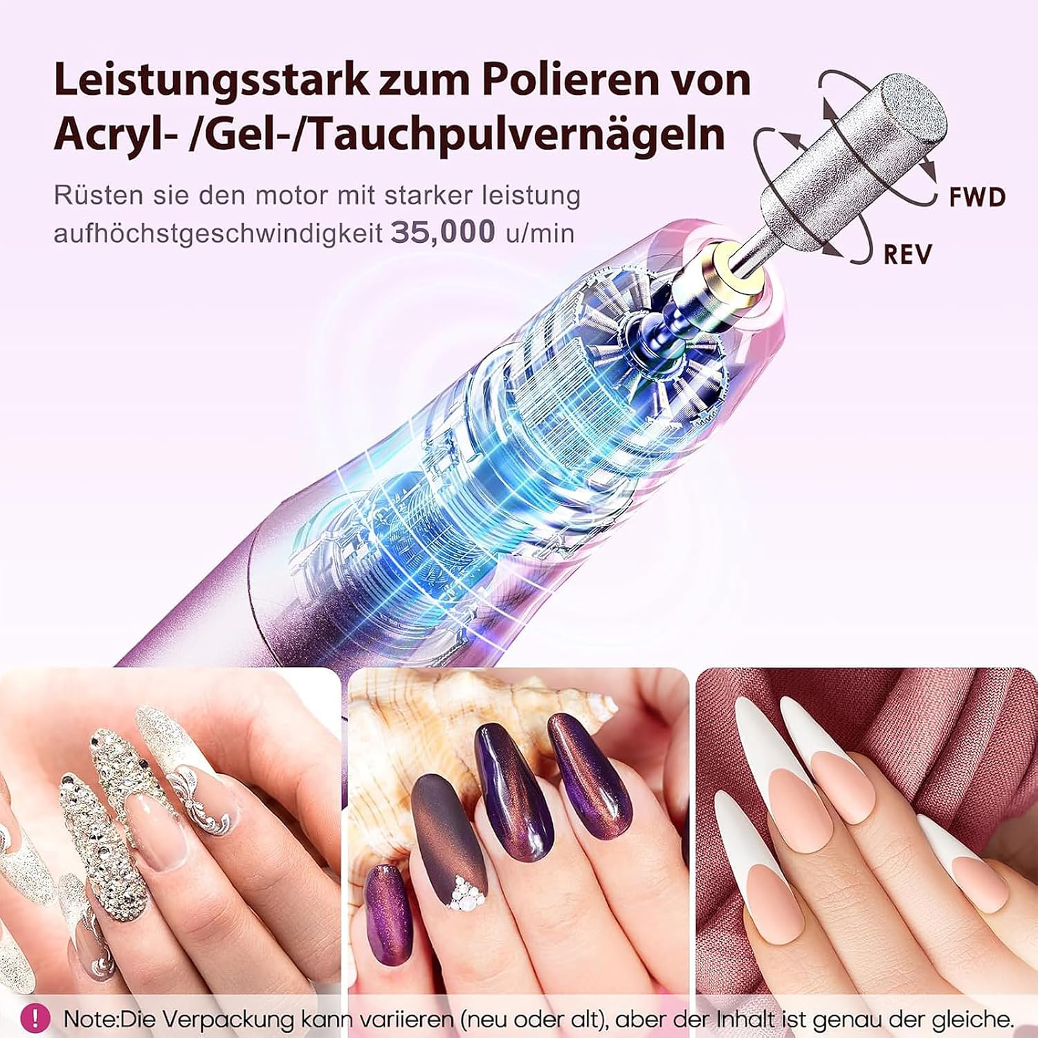 COSLUS C20 Elektrischer Nagelfräser 35000 u/min kabellos 11 in 1, Lila – Bild 3