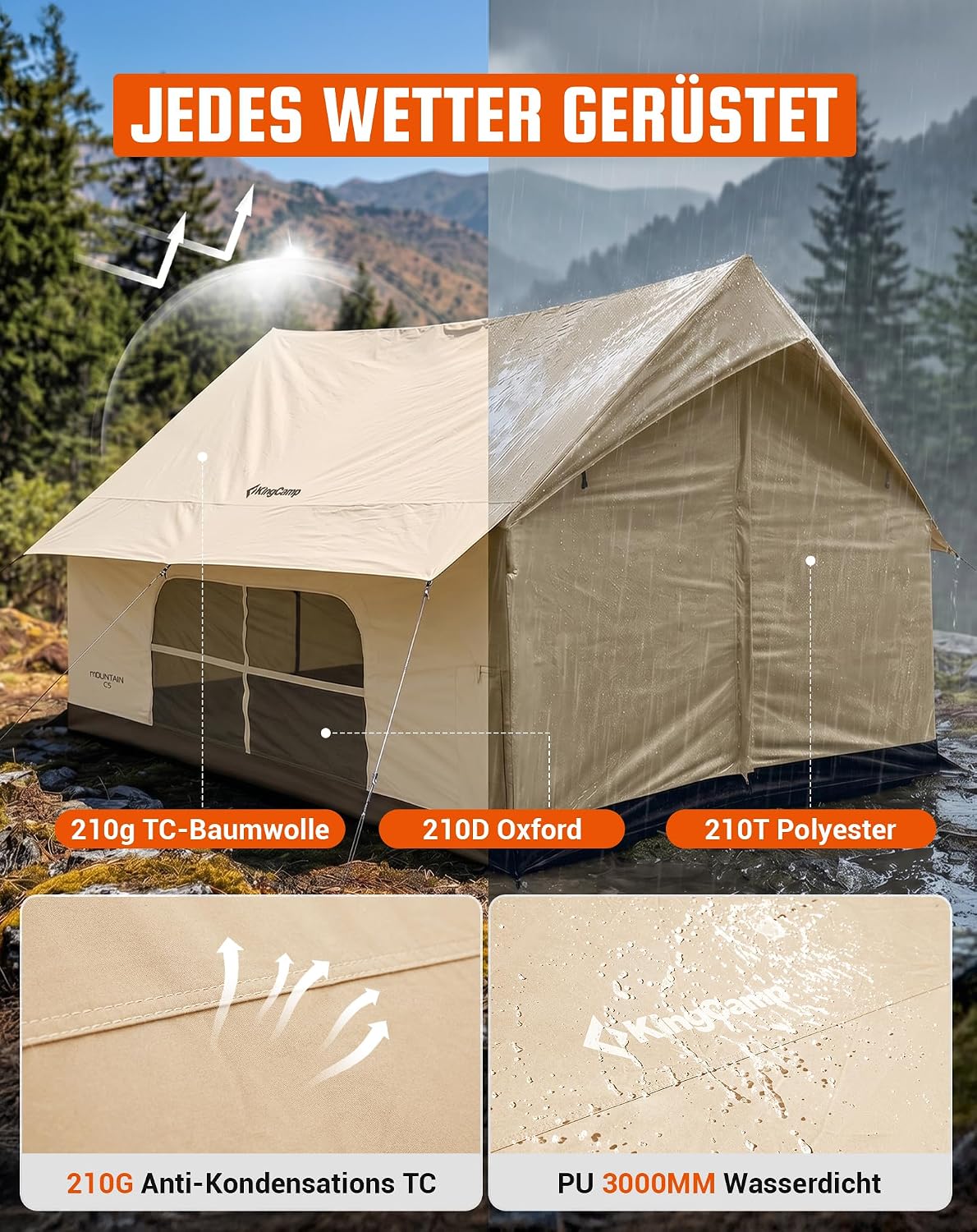 KingCamp 4-6 Personen Hauszelt mit Kaminöffnung & AC-Anschluss – Bild 6