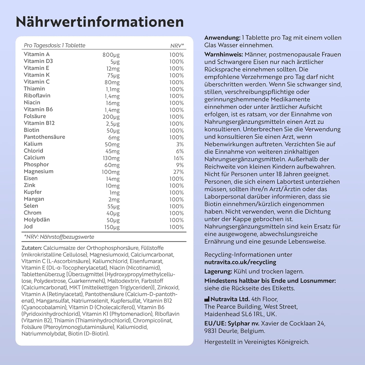 Nutravita Multivitamin & Mineralstoffe - 365 vegane Tabletten – Bild 9
