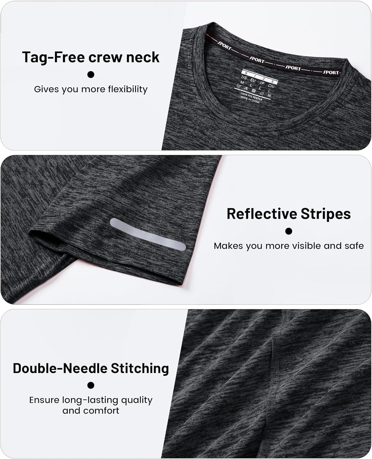 MAGCOMSEN Herren Sportshirts Kurzarm Laufshirt Schnelltrocknend Sommer T-Shirts Meliert Leicht Trainingsshirts Atmungsaktiv Funktionsshirts für Fitness Wandern Yoga – Bild 4