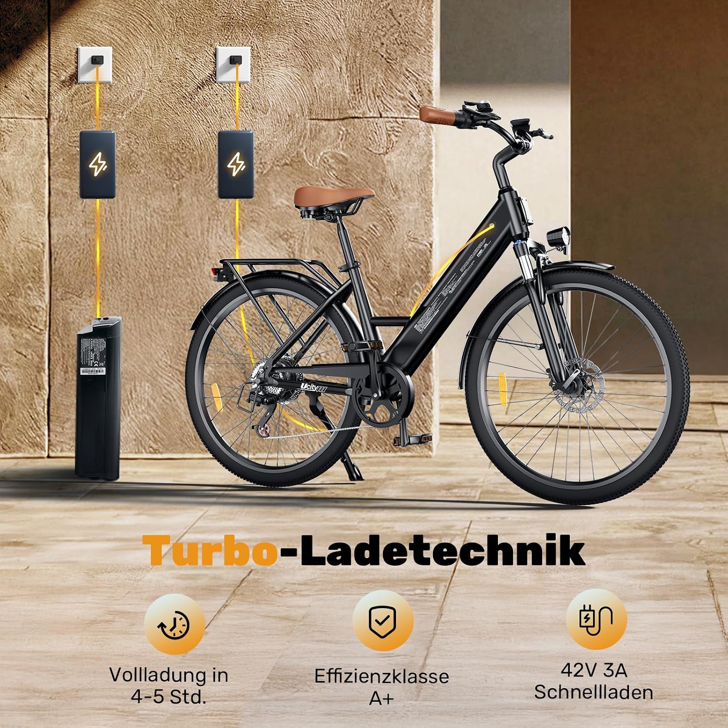Finbike E Bike für Erwachsene, 7-Gang Elektrofahrräder mit Abnehmbar 7.8/10.4/12/13Ah Akku, 25 km/h,14/26 Zoll EBike für Herren Damen, Electric Bike mit Ablagen, Autolampen – Bild 4