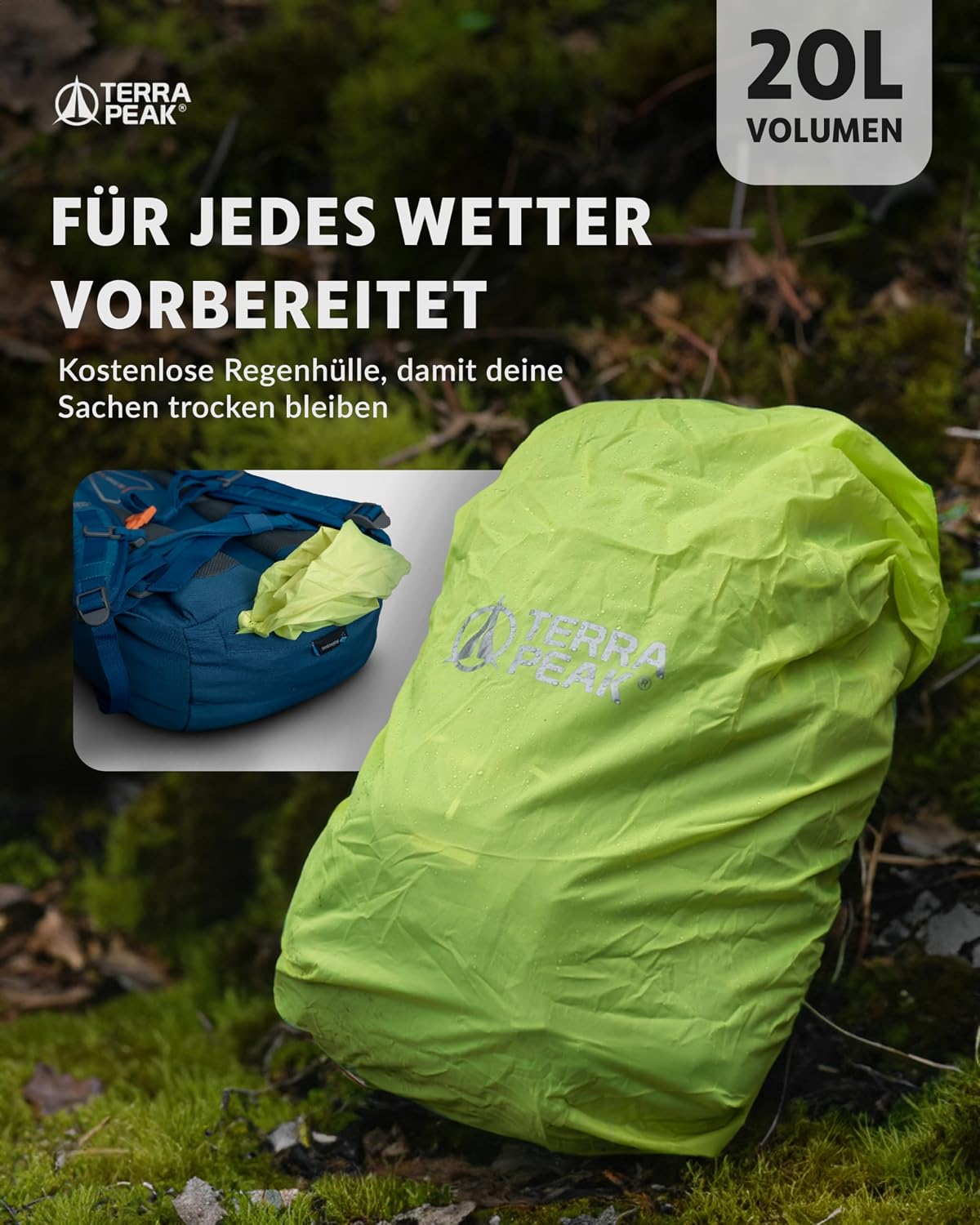 Terra Peak® Premium Wanderrucksack 20L (FLEX 20) klein mit Rückenbelüftung, Regenschutz & Trinksystem-Halterung - Ergonomischer Outdoor Trekkingrucksack aus 3D Air Mesh Polyester & Hüftgurt – Bild 6