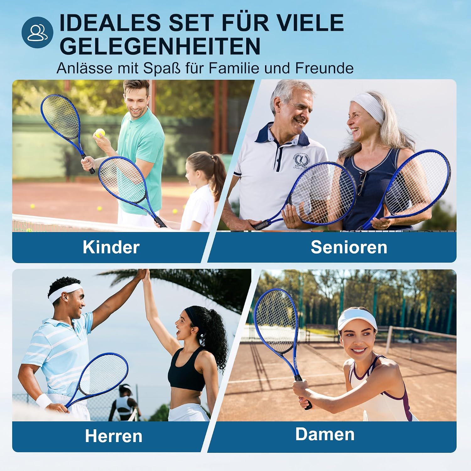 HIRALIY Tennisschläger-Set für Erwachsene, 68,6 cm, vorbespannte Tennisschläger für 2 Spieler, 2 Overgrip-Bänder, 3 Bälle und 1 Tragetasche, Outdoor-Freizeitsport für Anfänger – Bild 9