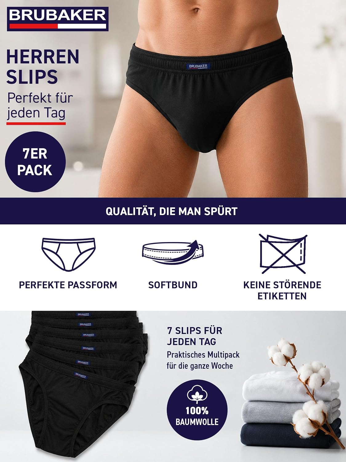 BRUBAKER 7er Pack Herren Slips Baumwolle – Bild 2