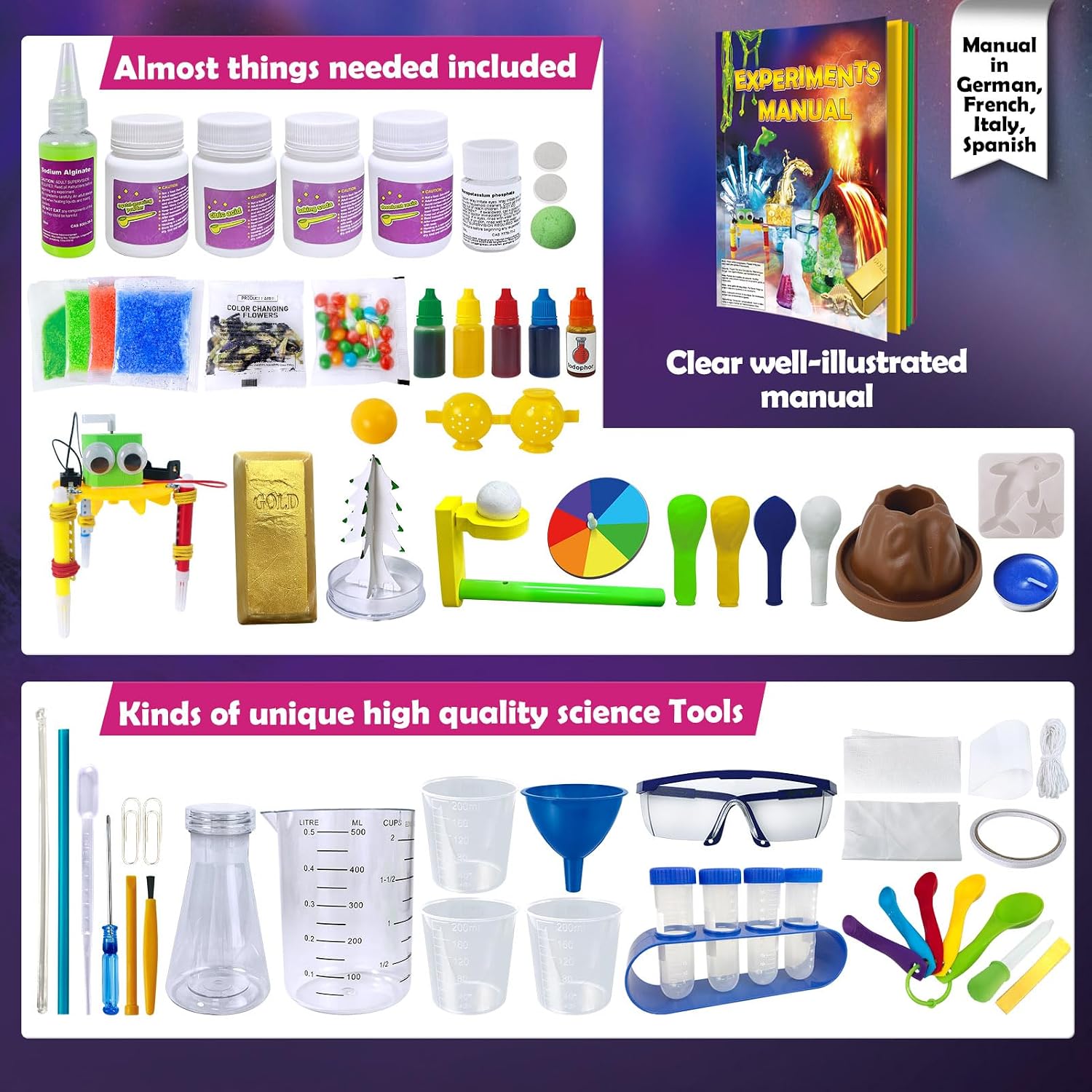 UNGLINGA 150 Experimente Kits für Kinder Jungen Mädchen Chemiebaukasten – Bild 2