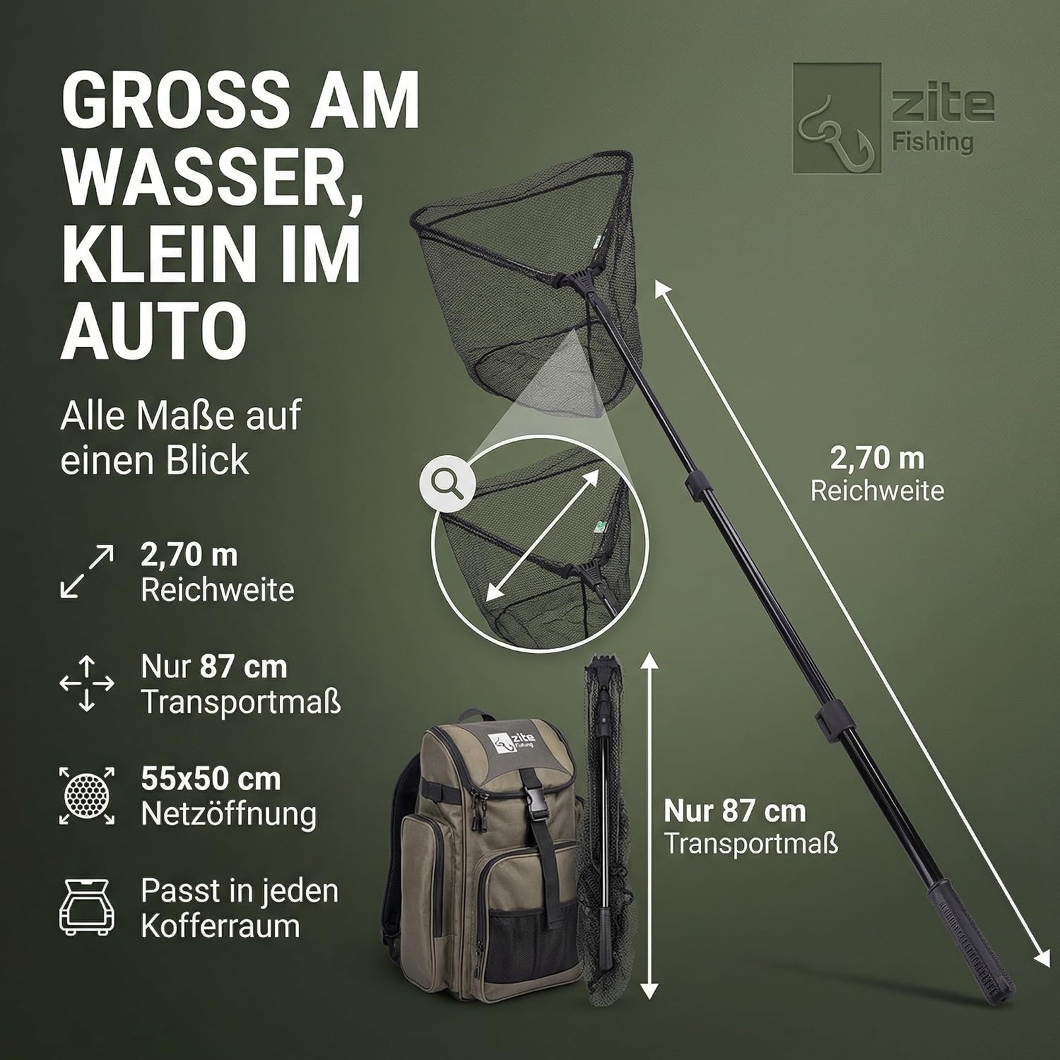Zite Fishing Unterfangkescher - [2,40m & 2,70m - Easy Teleskop-Technik – Bild 5