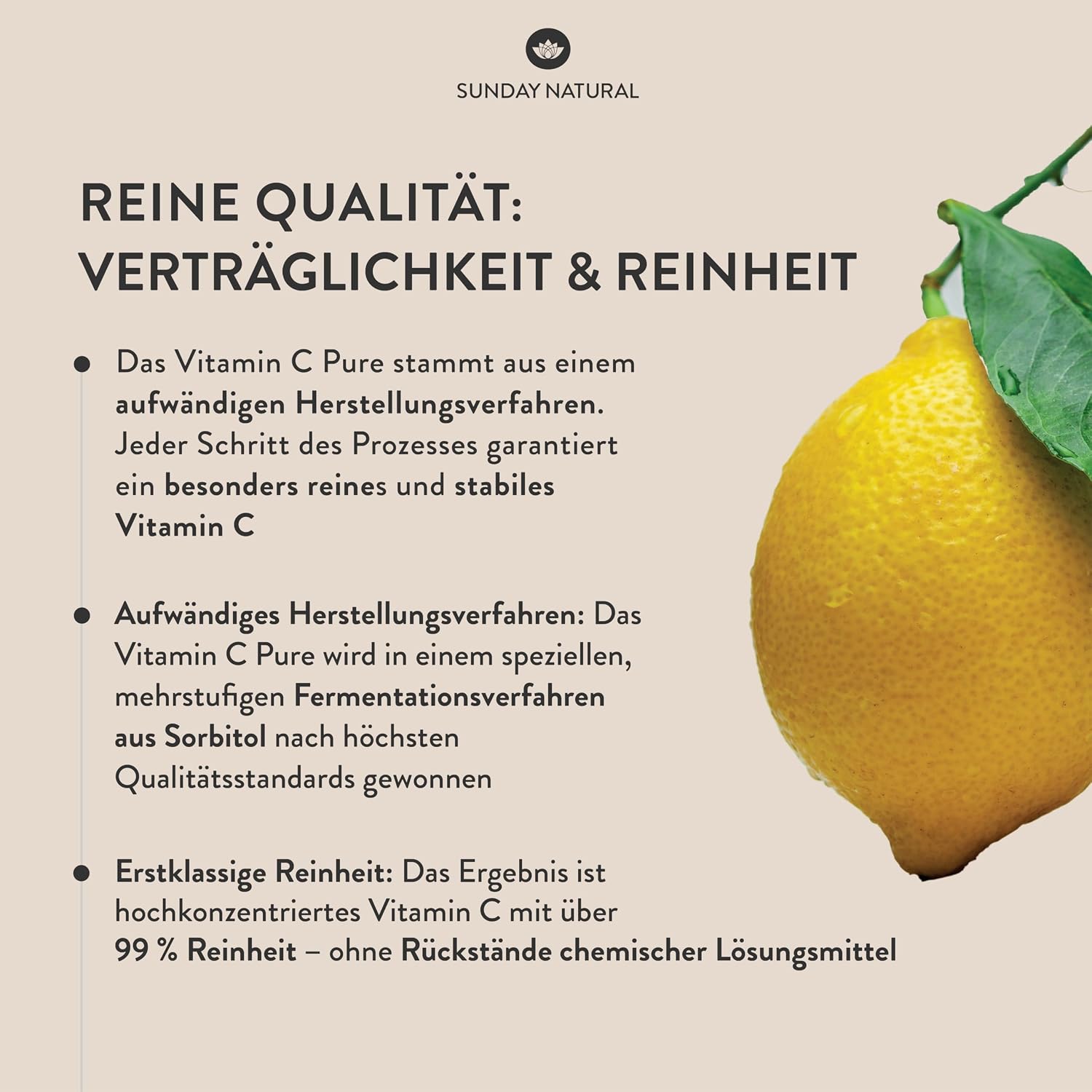 SUNDAY NATURAL® Reines Vitamin C - 240 Kapseln - Hochdosiert mit 1000mg pro Kapsel – Ascorbinsäure mit hoher Reinheit – Vegan, laborgeprüft in Deutschland – Bild 4