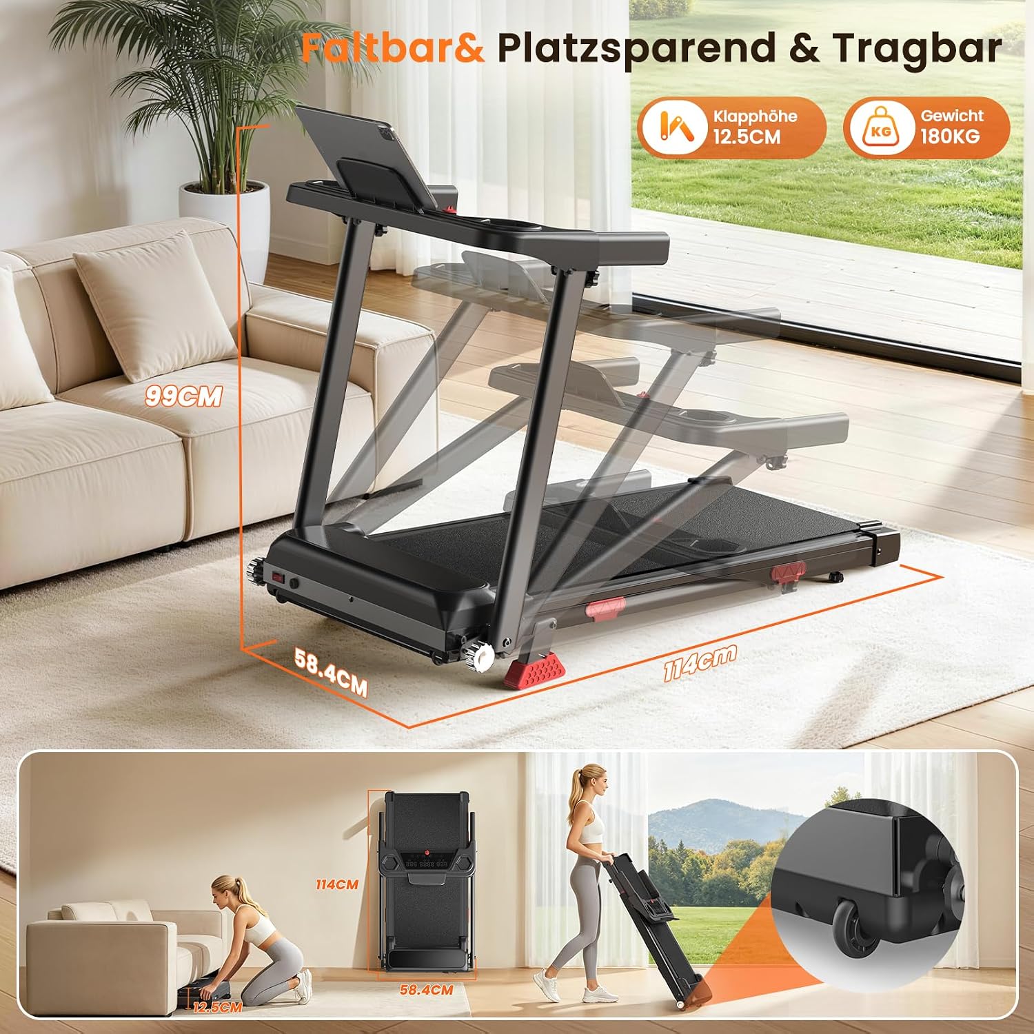 HomeFitnessCode Laufband Klappbar mit Steigung 12KMH - Walking Pad Zuhause – Bild 7