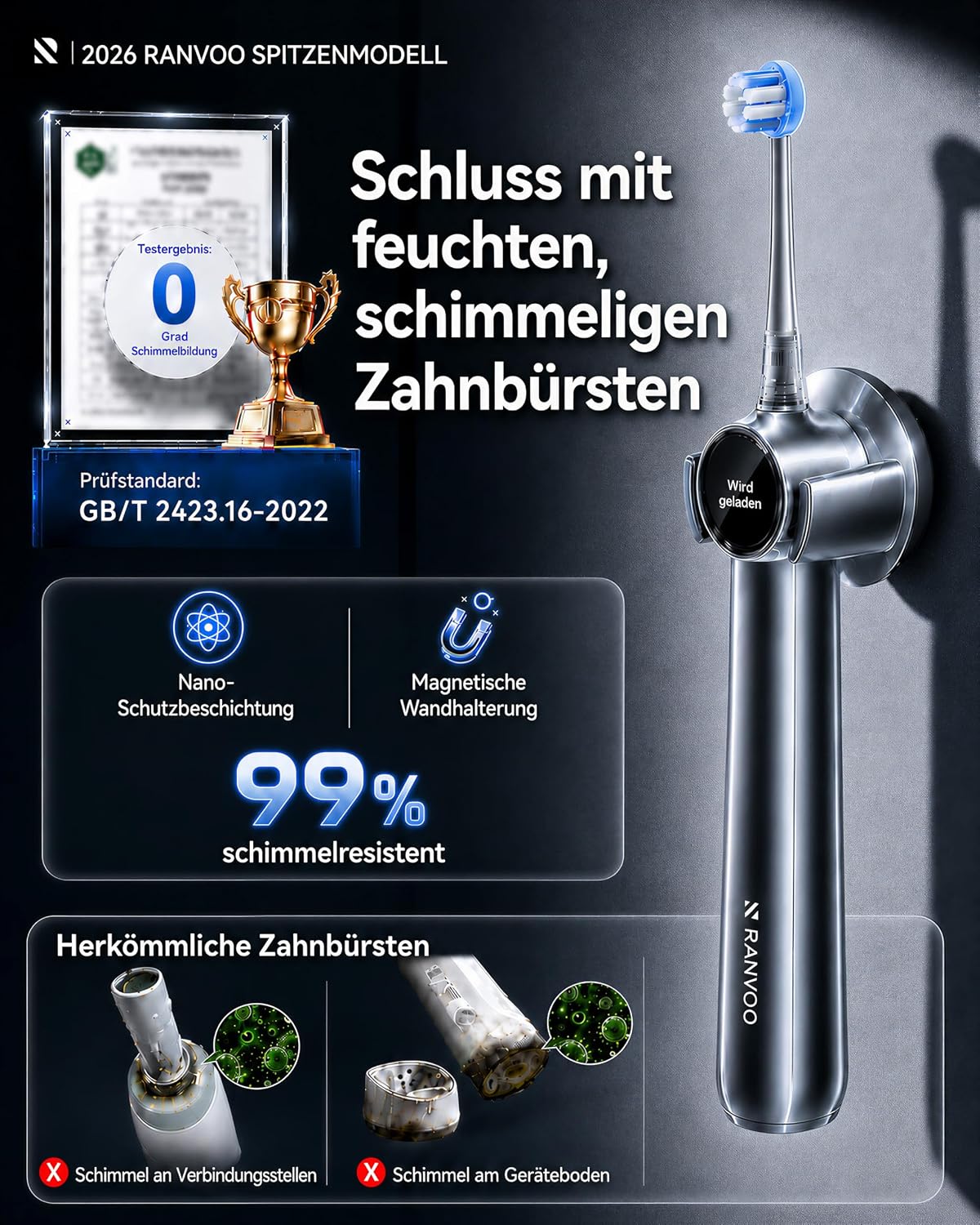 AirJet X5 Elektrische Zahnbürste, Tiefenreinigung, Stahlblau | 100% Plaque-Entfernung, 7-Tage-Aufhellung, Zahnfleischpflege, für Zahnspangen, 60 Tage Akku, 3 Köpfe, zahnärztlich empfohlen – Bild 7