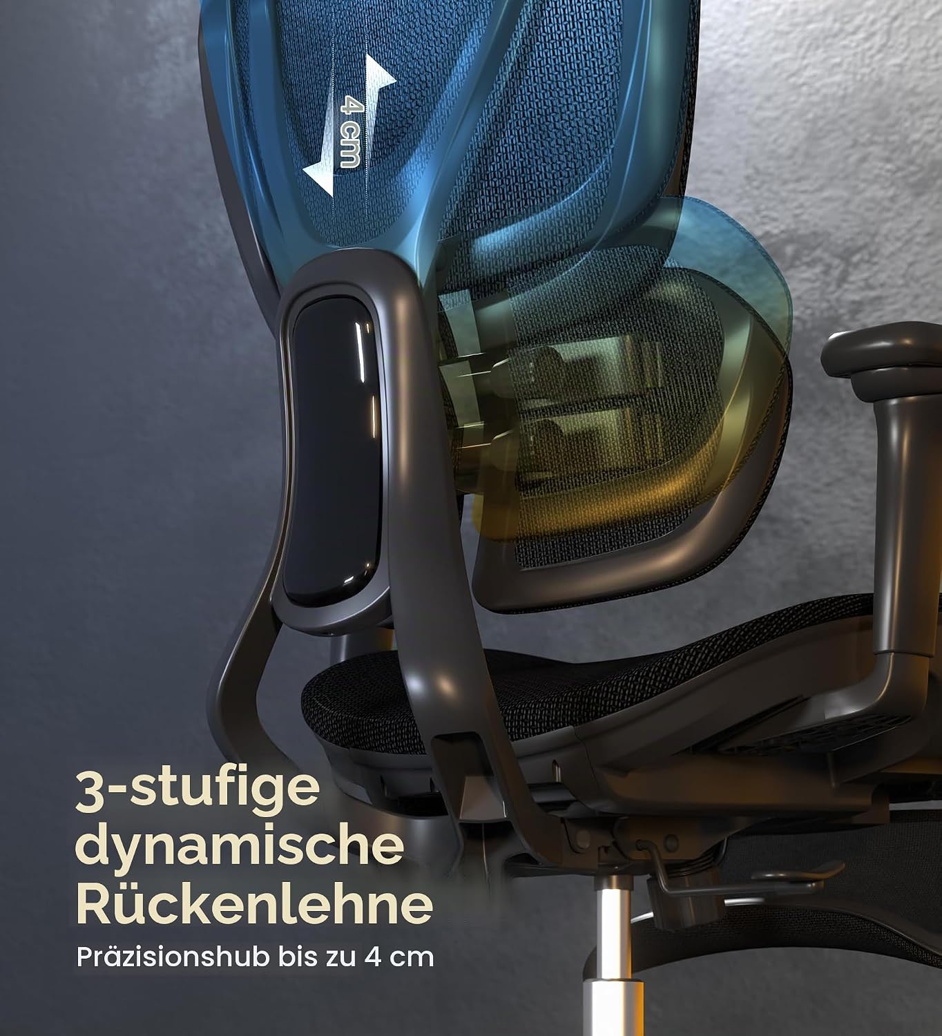 FLEXISPOT Ergonomischer Bürostuhl mit Dual-Wing-Lendenstütze, 3D-Kopfstütze & Armlehnen, Verstellbarer Sitztiefe, Rückenlehne, & ausziehbarer Fußstütze, Arbeitsstuhl für Büro & Home Office (Schwarz) – Bild 6