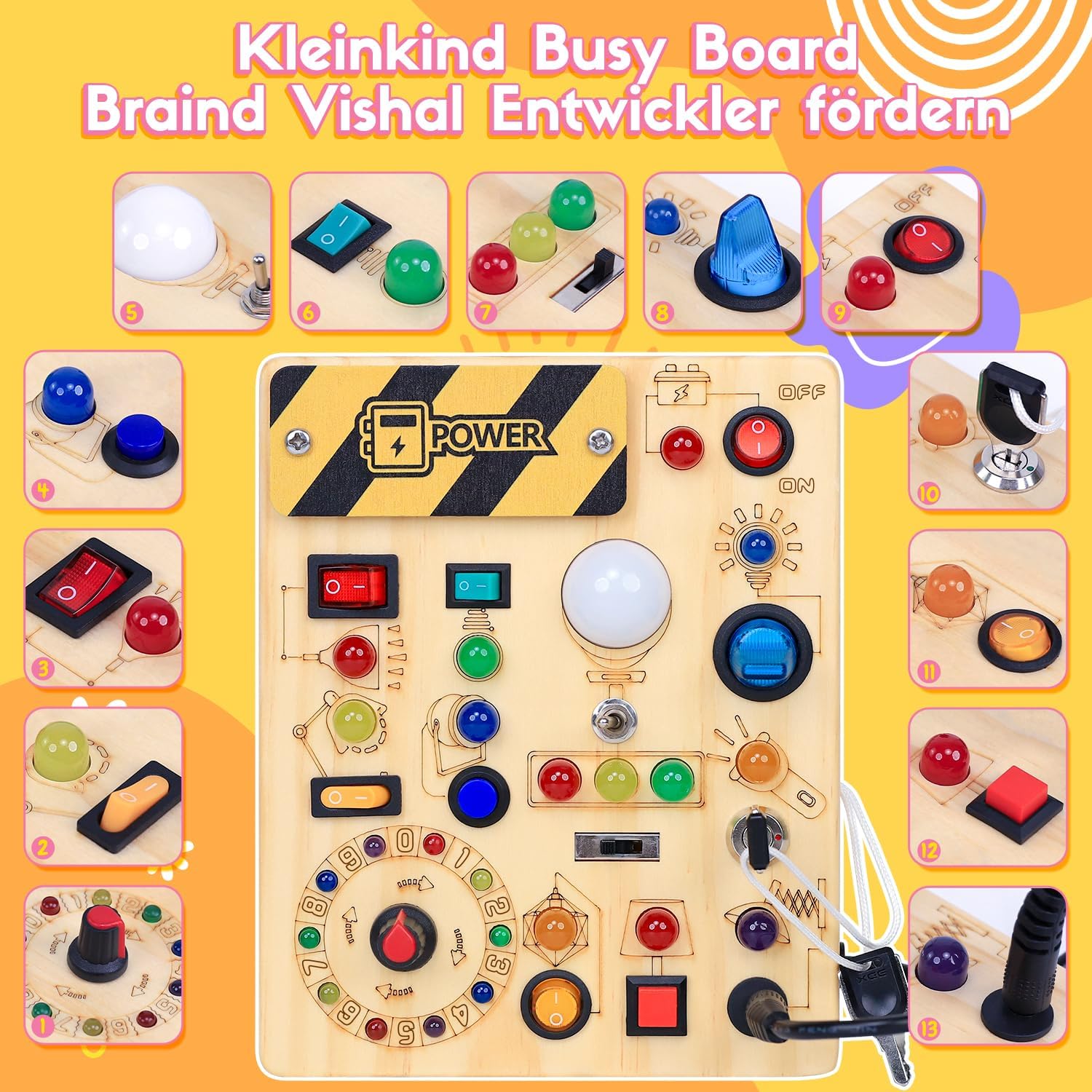 EchoToys Montessori Spielzeug Busy Board ab 1 Jahr Activity Board aus Holz – Bild 2