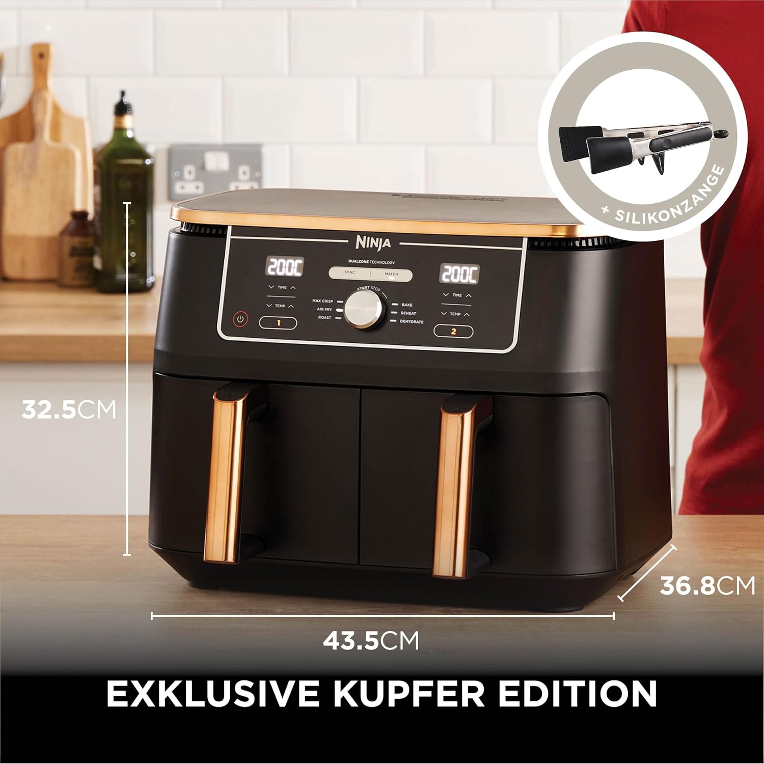 Ninja Foodi MAX Dual Zone Heißluftfritteuse, 9,5 L, 6-in-1, Kupfer/Schwarz – Bild 3