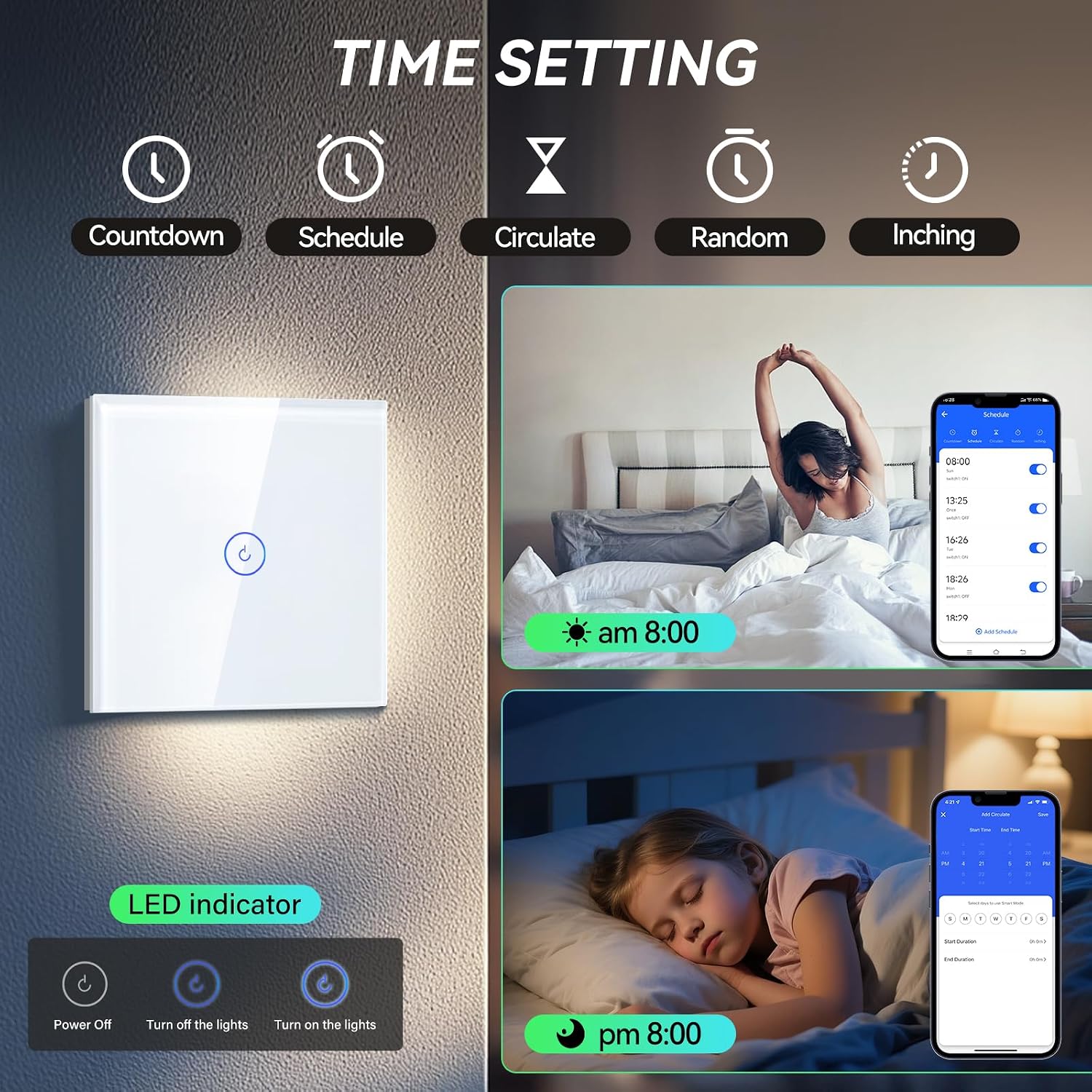 BSEED Smart Lichtschalter 1 Fach 1 Weg Wifi Smart Lichtschalter arbeitet mit Amazon Alexa and Google Home,Touch Wandschalte Glas Touchscreen-schalter Weiß, 2.4GHz(Erforderlich NeutralDraht) – Bild 6
