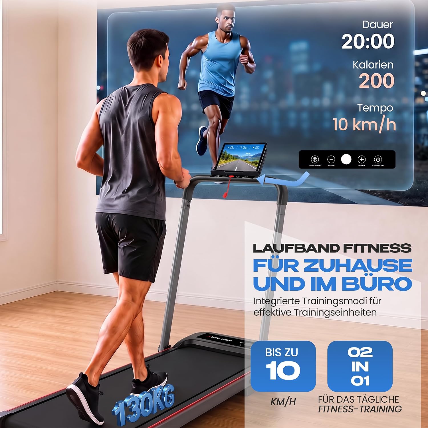 Elektrisches Laufband für den Heimgebrauch, klappbar, 1-2,5 PS, 12 voreingestellte Programme, LCD-Display, 1-10 km/h (1) – Bild 4
