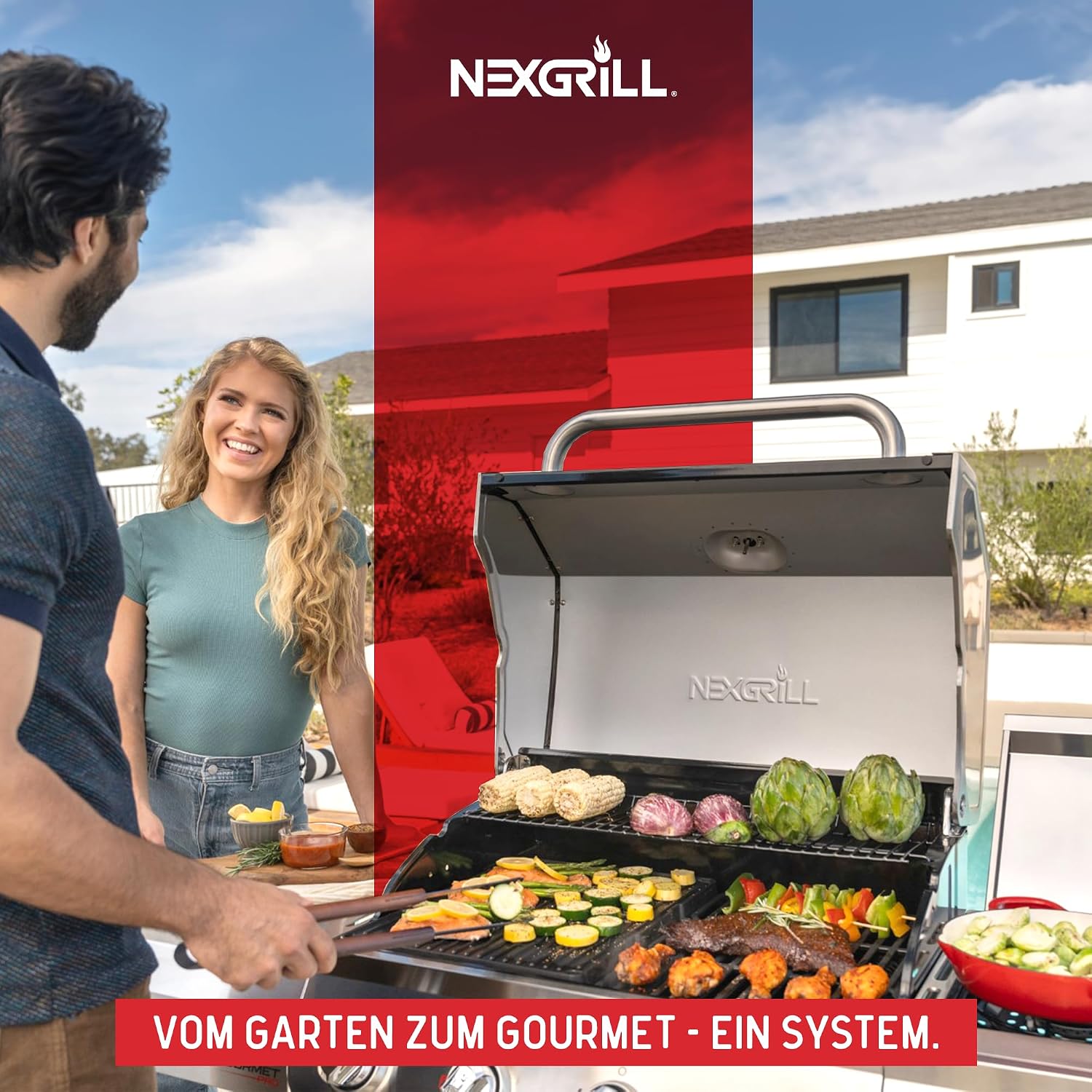 Nexgrill Gourmet Pro 4-Brenner Gasgrill mit Seitenkochfeld & Plancha (Griddle-Max System) – Edelstahl Gasgrill mit porzellanbeschichteten Gusseisenrosten, Ideal für Garten, Balkon & BBQ-Events – Bild 7