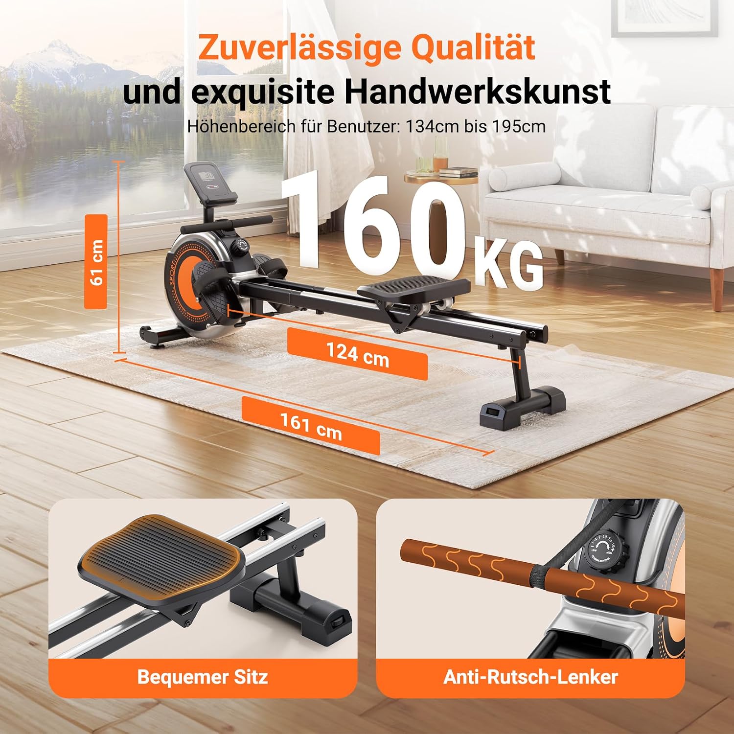 Dripex Rudergerät für Zuhause, Magnetisches Rudergerät bis 160kg Belastbar – Bild 6