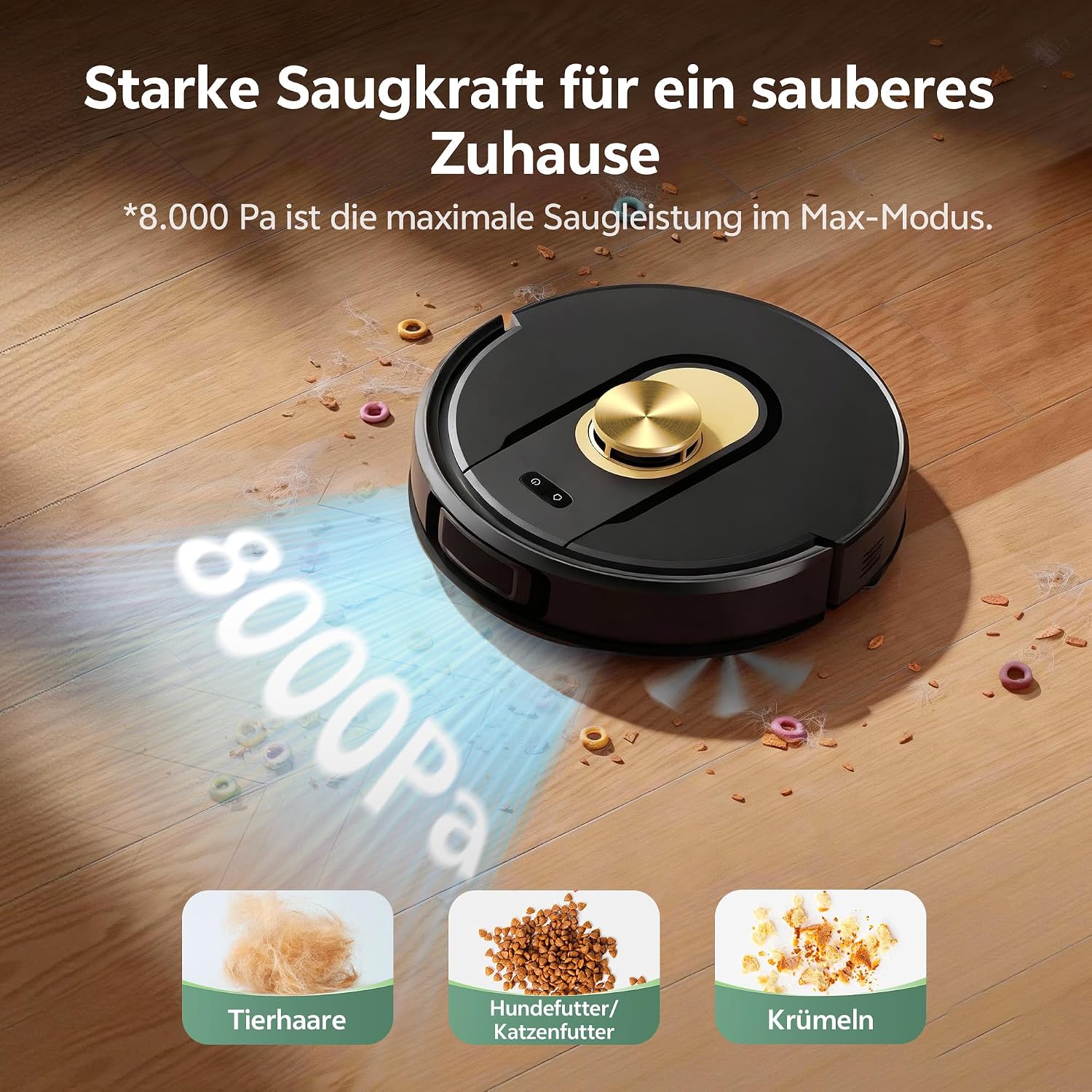 Vexilar Saugroboter mit Wischfunktion, 8000Pa & 180 Min Laufzeit Staubsauger Roboter mit LiDAR Lasernavigation & No-Go-Zonen, App/Alexa/iWatch Steuerung, Ideal für Tierhaare Teppiche (Schwarz) – Bild 2