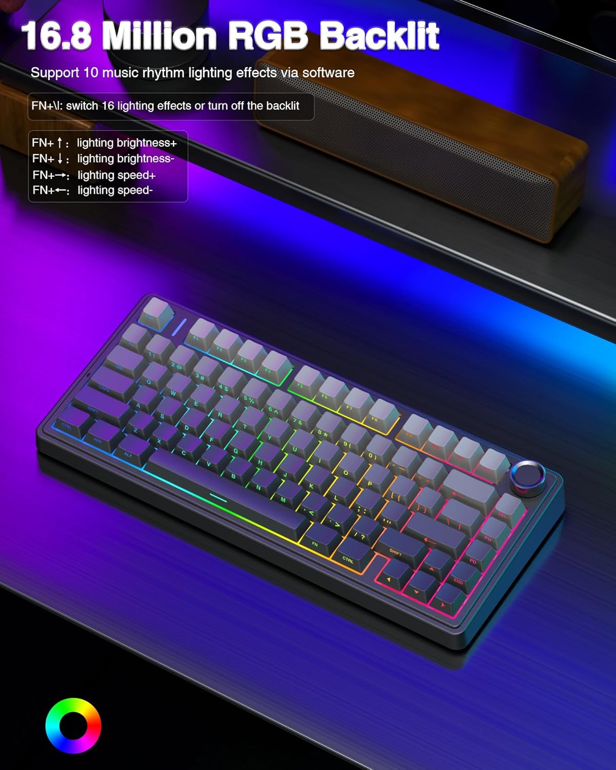 AULA F75 PRO Mechanische Tastatur Gaming,2.4GHz/Type-C/BT5.0 Mechanical Keyboard,Seitlich Graviert,Fünfschichtige Polsterung Struktur,QWERTY,Hot-Swap Kabellos Gaming Tastatur 75 Prozent (Grau) – Bild 7