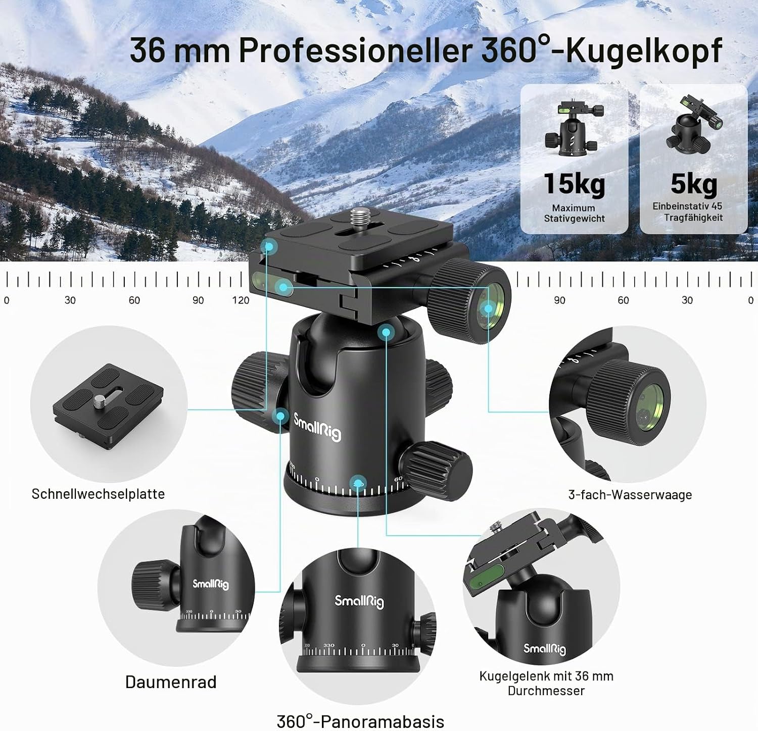 SMALLRIG 71" Faltbares Aluminium Kamera Stativ Einbeinstativ – Bild 2