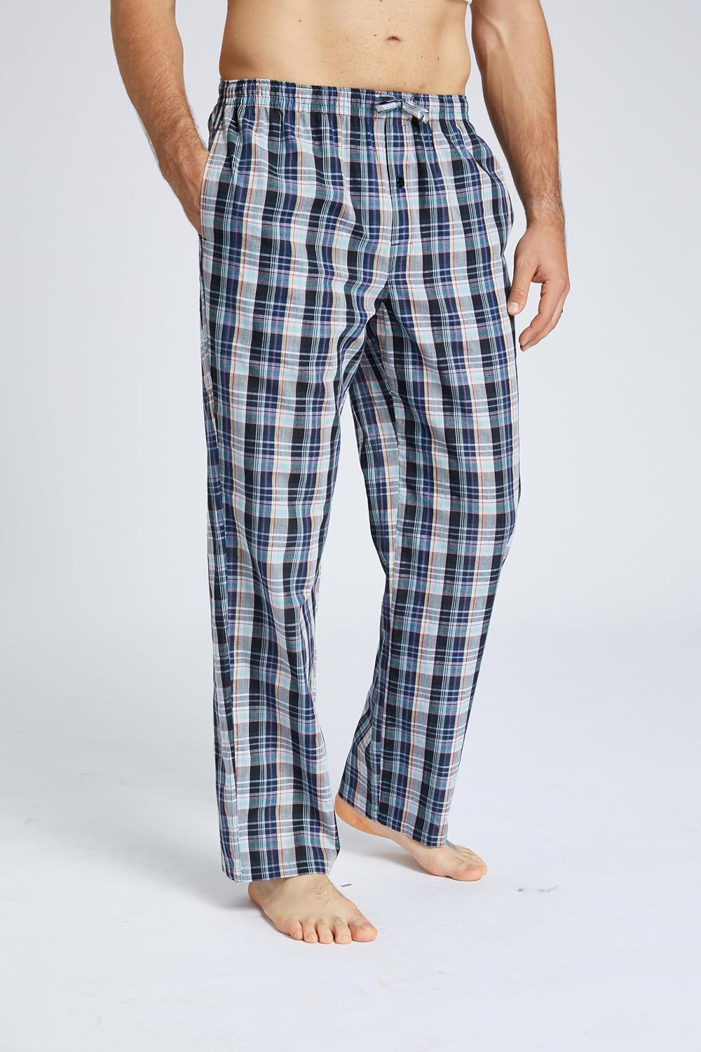 Jveyvth Herren 100% Baumwolle Pyjamahose Gewebte Kariert Schlafhose PJ Hose – Bild 4