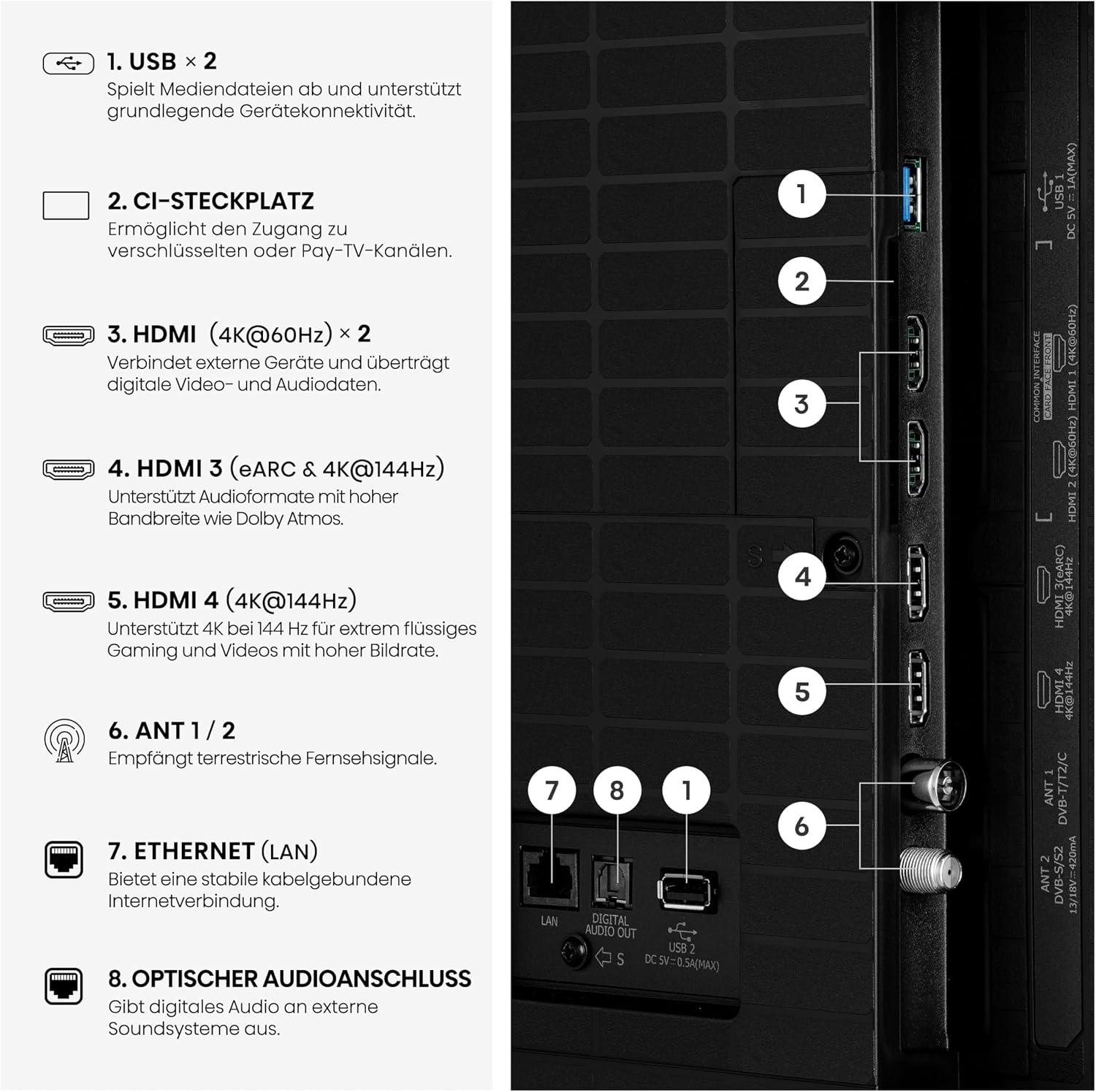 Hisense 85E8DS Fernseher 85 Zoll, 4K UHD, Hi-QLED Mini LED, Smart TV, 144Hz, Hi-View AI Engine, Dolby Vision.Atmos, Unibody Slim, FreeSync Premium, AI-Lichtsensor, Game Bar, Tuned by Devialet – Bild 10