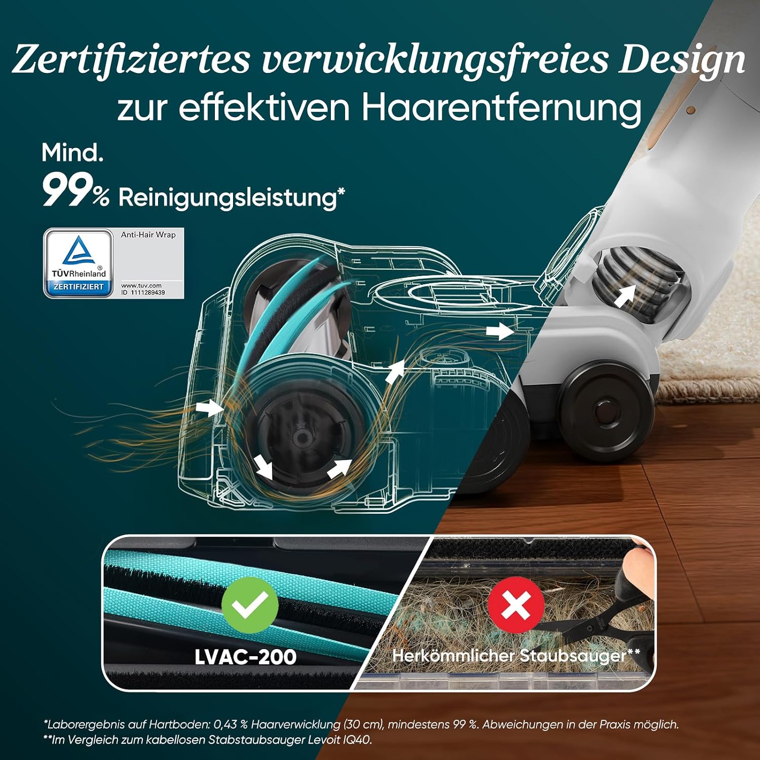 Levoit Akku Staubsauger LVAC 200, bis 75 m², Anti Tangle, Schwarz – Bild 5