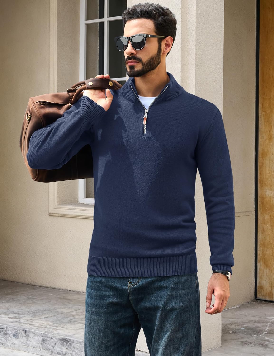 TACVASEN Pullover Herren Half Zip Troyer Baumwolle Warm Strickpullover – Bild 6