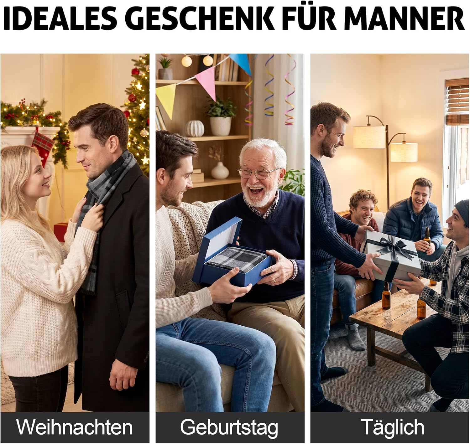 Herren Schal Herbst Winterschal Geschenk für Männer Fransen – Bild 6