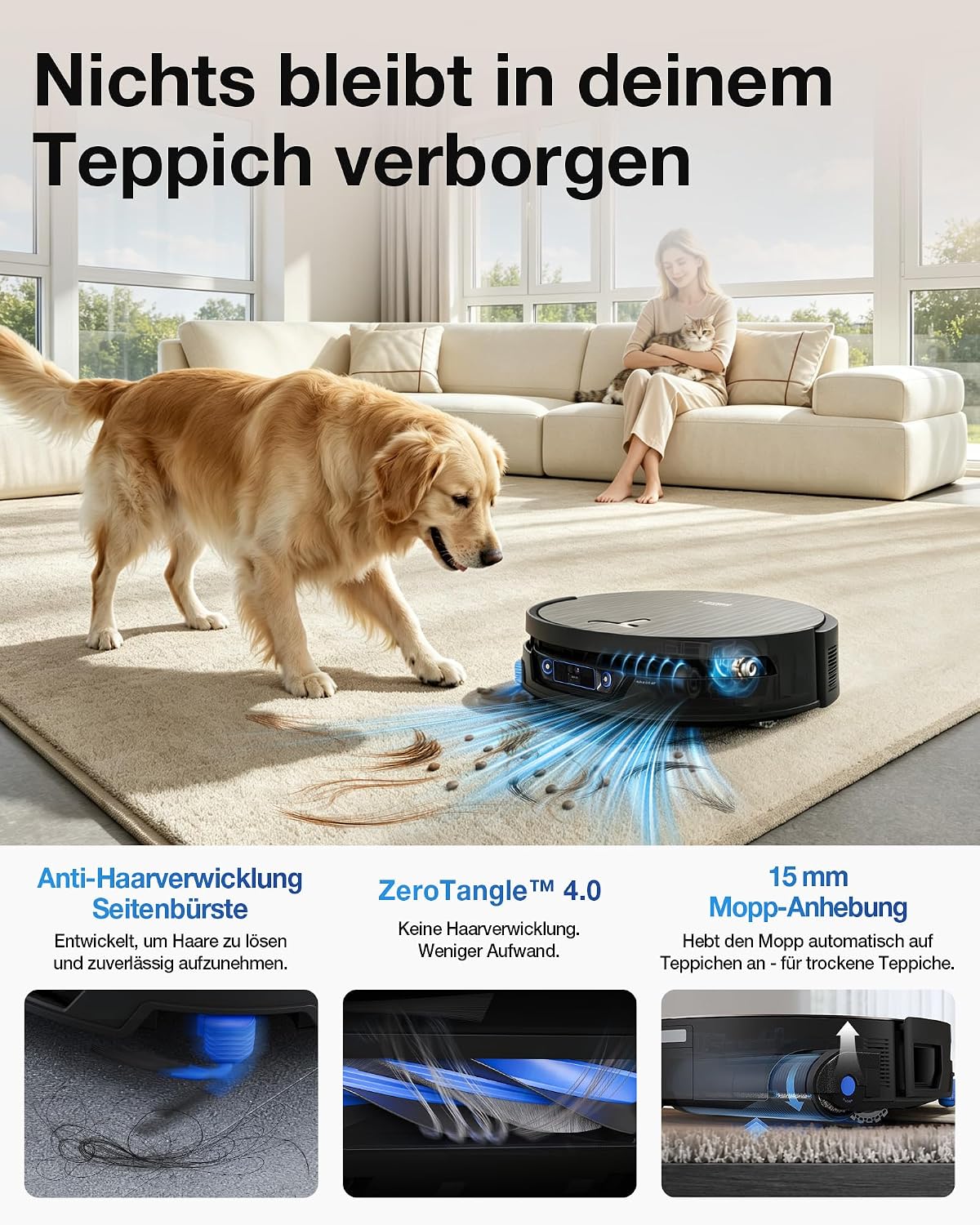 ECOVACS X12S OMNICYCLONE Saugroboter mit Wischfunktion, OZMO ROLLER 3.0 – Bild 5