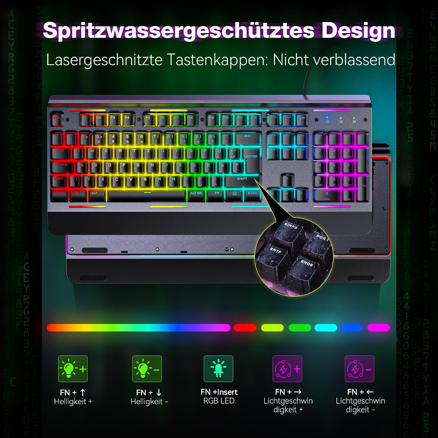 TECKNET Gaming Tastatur 105 Tasten Membrantastatur mit Vollmetall-Gehäuse – Bild 6
