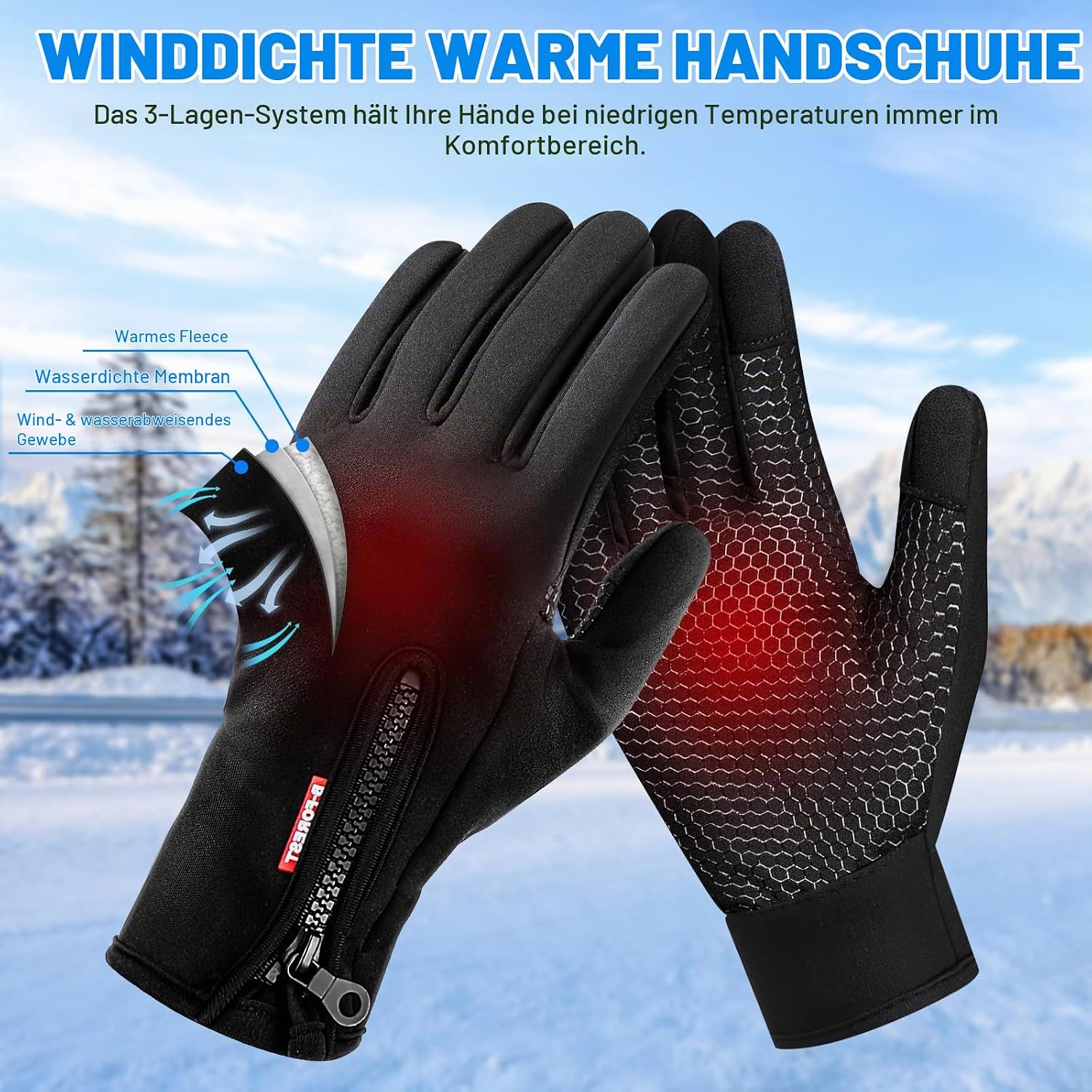 Warme Dünne Fahrradhandschuhe Herren Damen, Winter Touchscreen Handschuhe – Bild 3