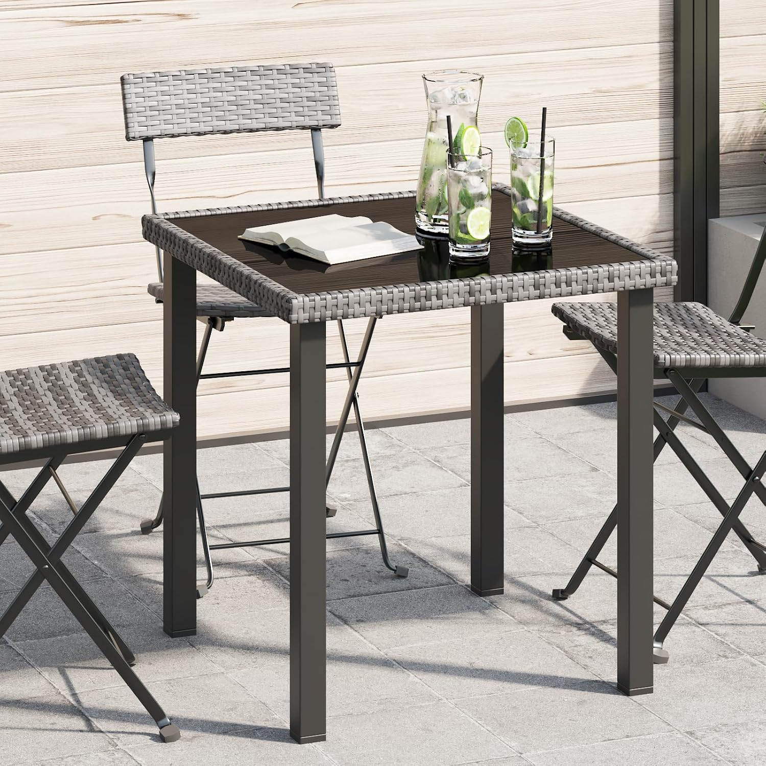 VIDAXL - Garten-Esstisch Grau 70x70x73 cm Poly Rattan – Bild 2
