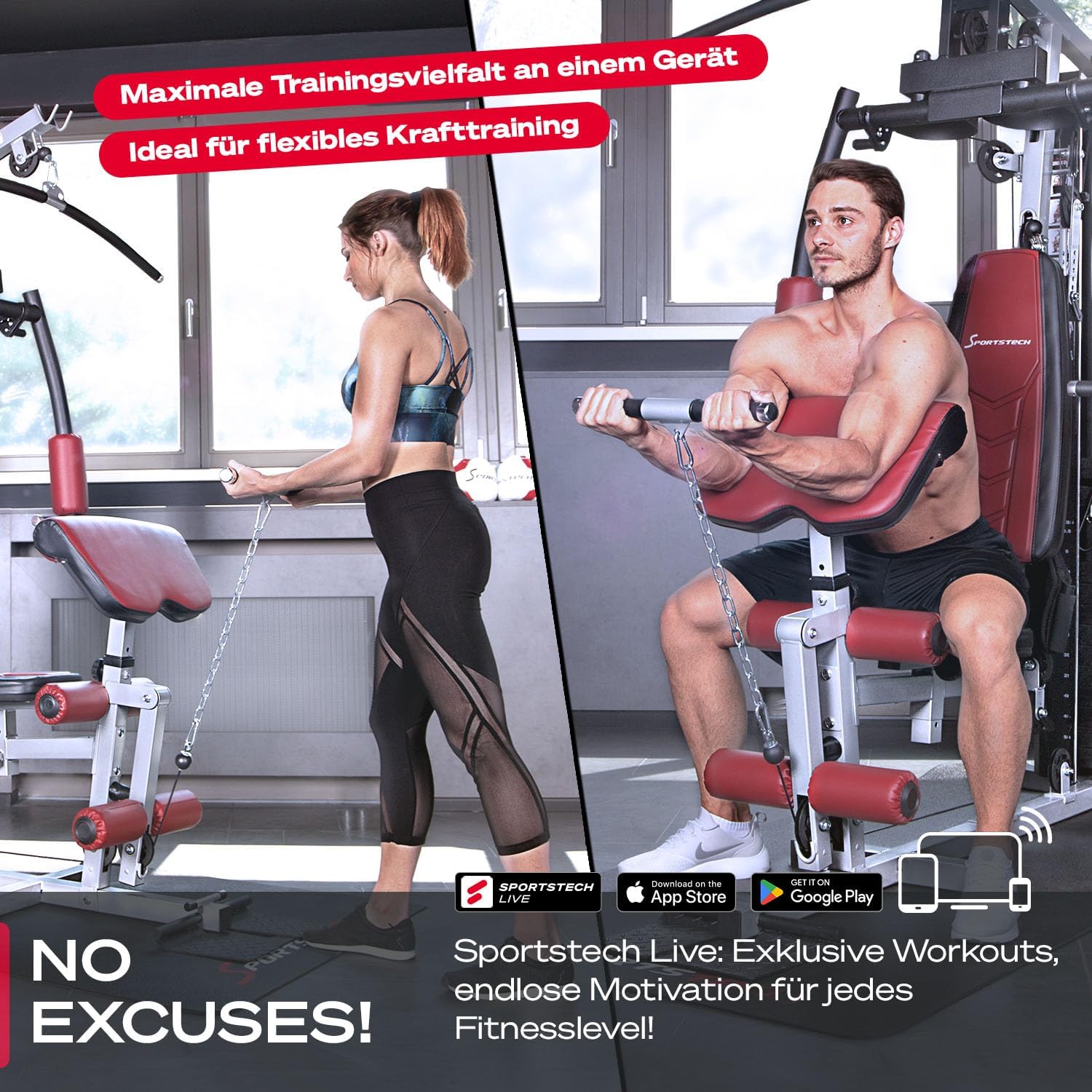 Sportstech, Kraftstation + bis 80 kg Gewichtsblock, Homegym HGX100/HGX300 – Bild 2