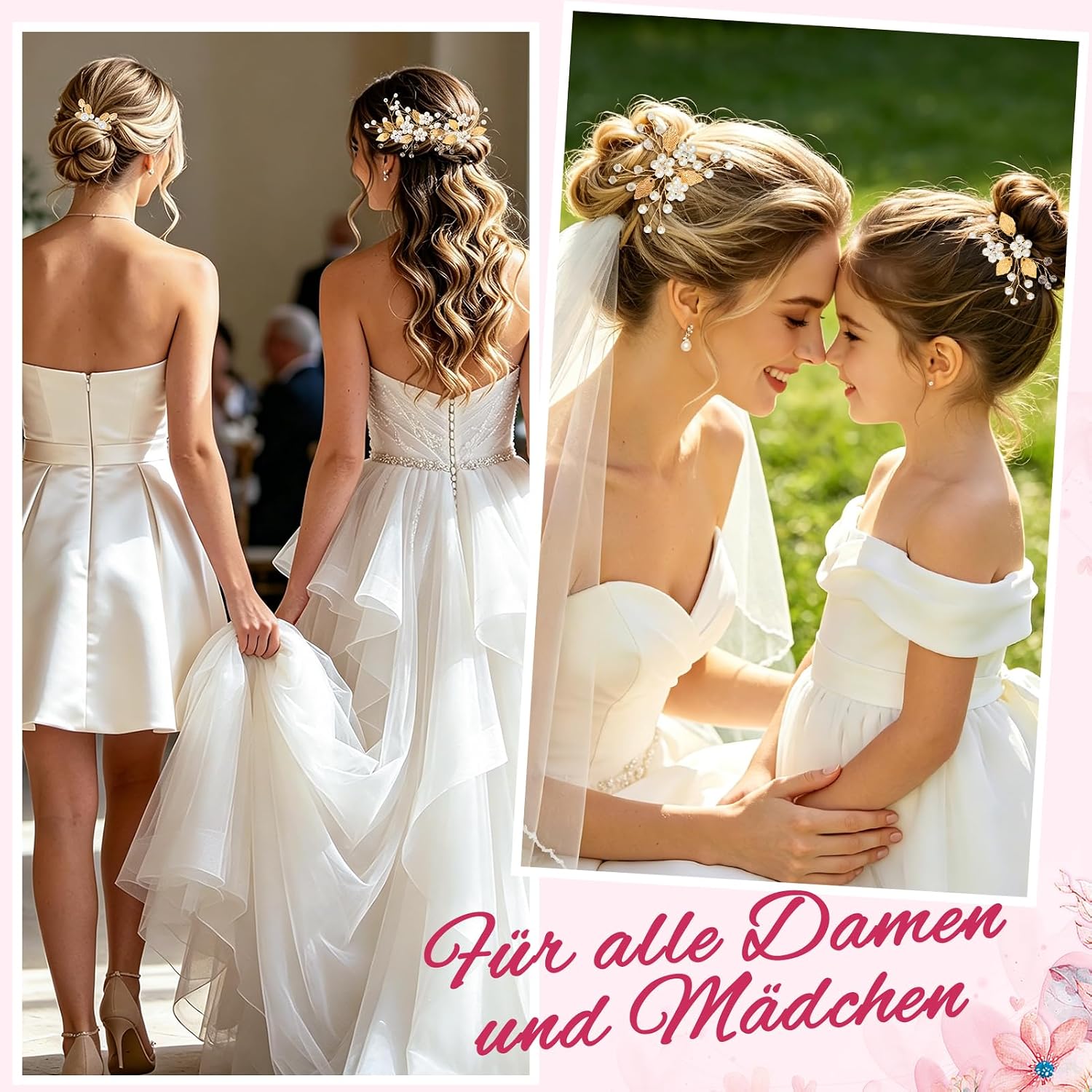 Kiiwah 5 Stück Perlen Blume Haarnadeln Gold, Braut Haarschmuck Hochzeit – Bild 7