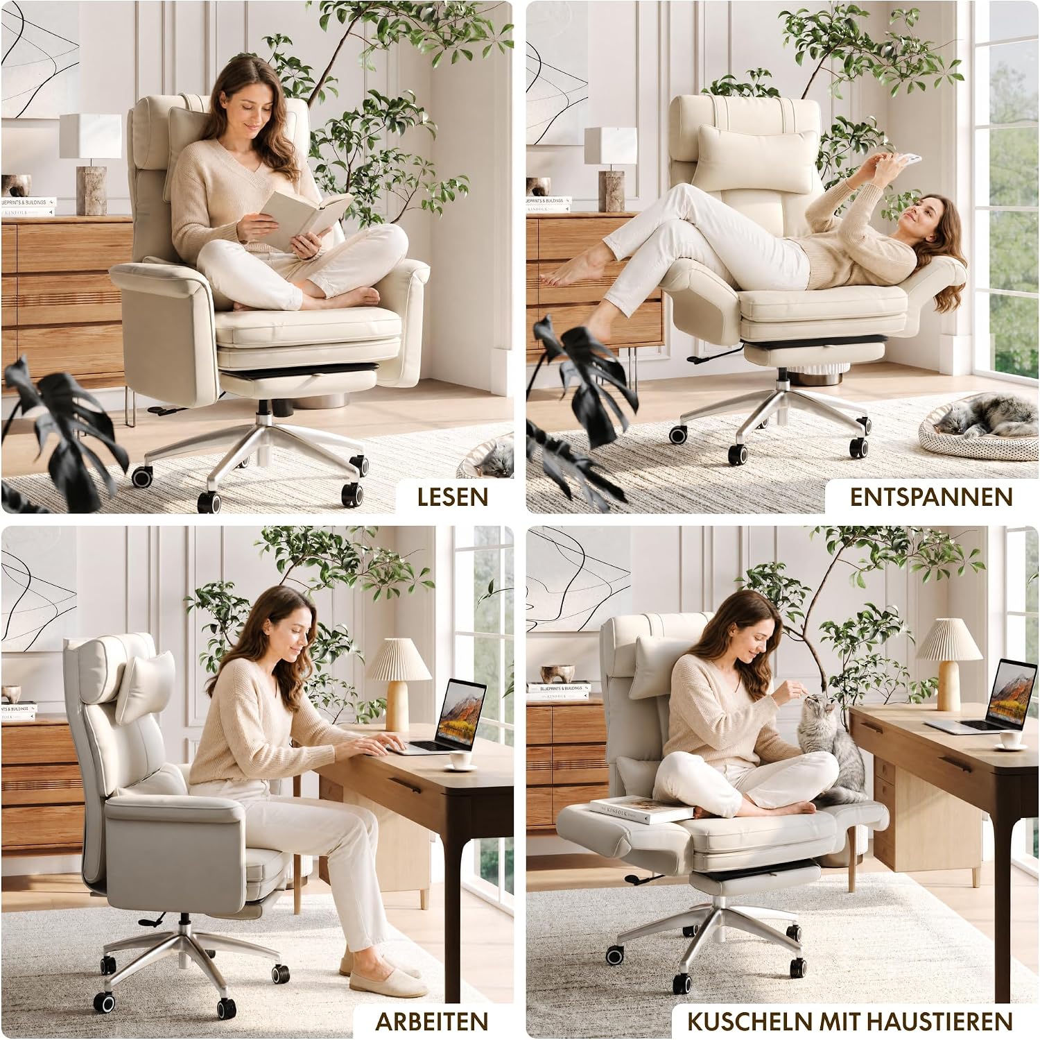 FLEXISPOT 180° verstellbarer Bürostuhl mit Fußstütze HC4 Beige – Bild 6