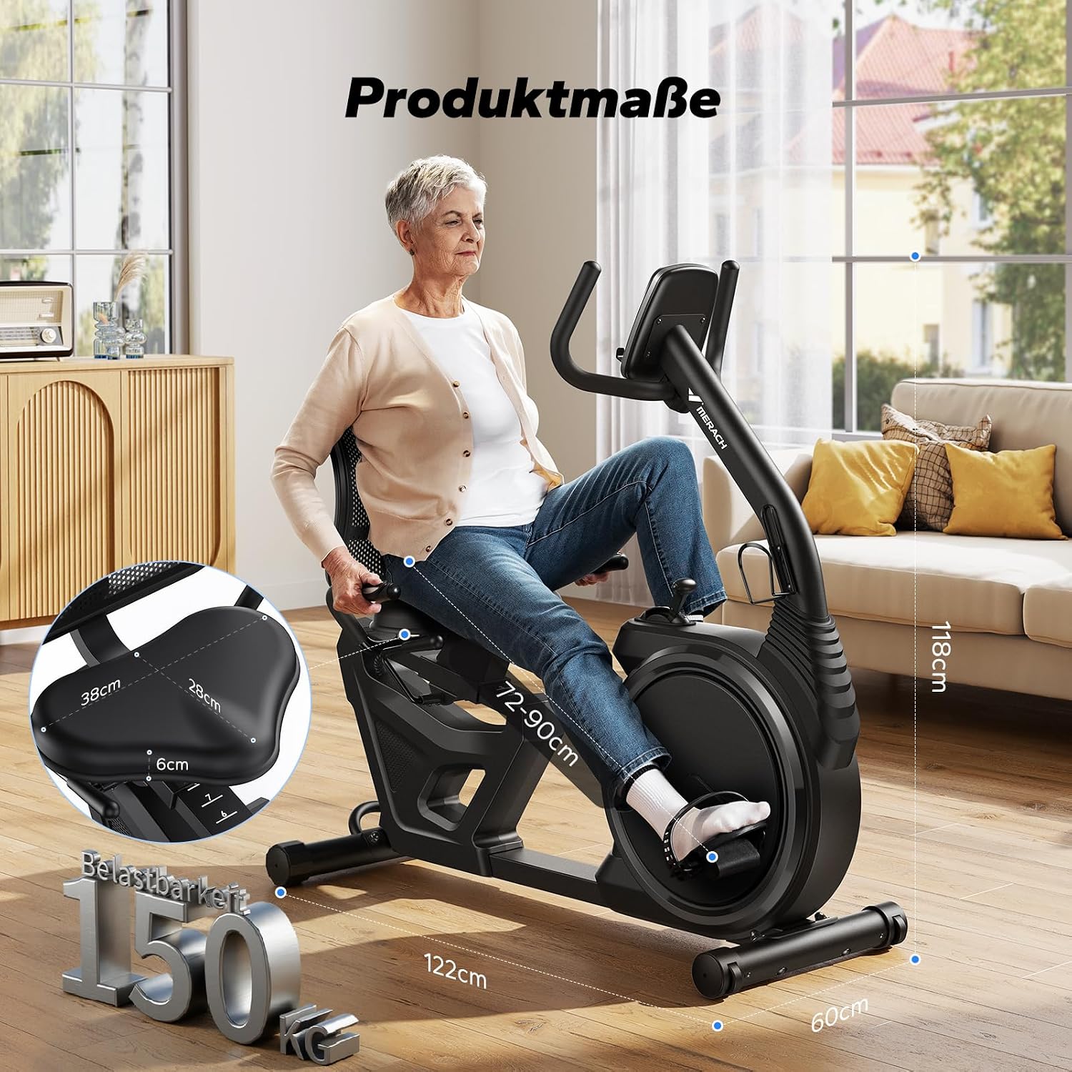 MERACH Liegeergometer für Zuhause mit 8 verstellbaren Widerstandsstufen, leichte kommerzielle Heimtrainer Fahrrad mit Smart Bluetooth, exklusiver App-Konnektivität, LCD-Display, Herzfrequenzsensoren – Bild 7