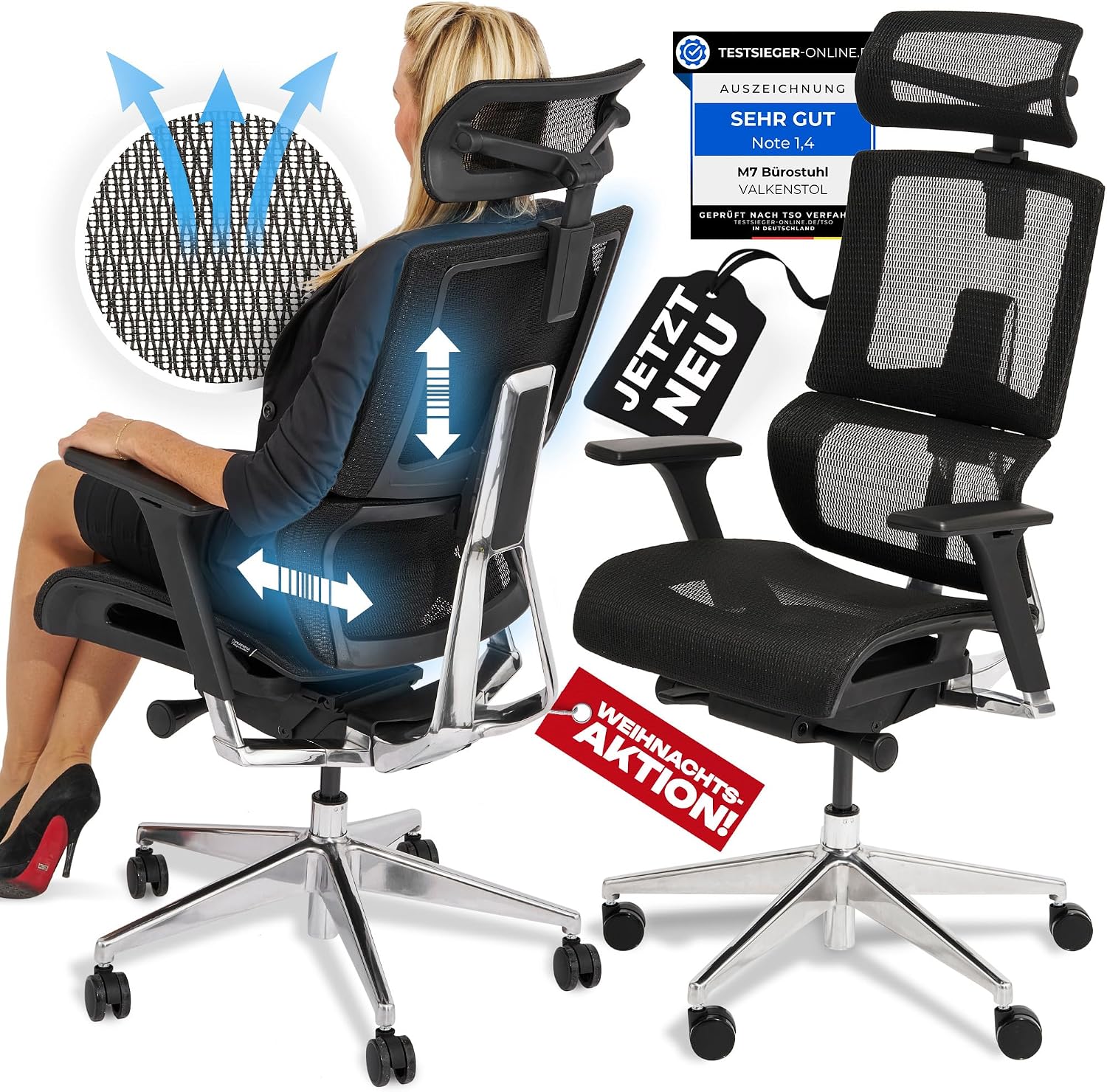 VALKENSTOL M7 Premium Bürostuhl Ergonomisch mit adaptiver Lordosenstütze – Bild 9