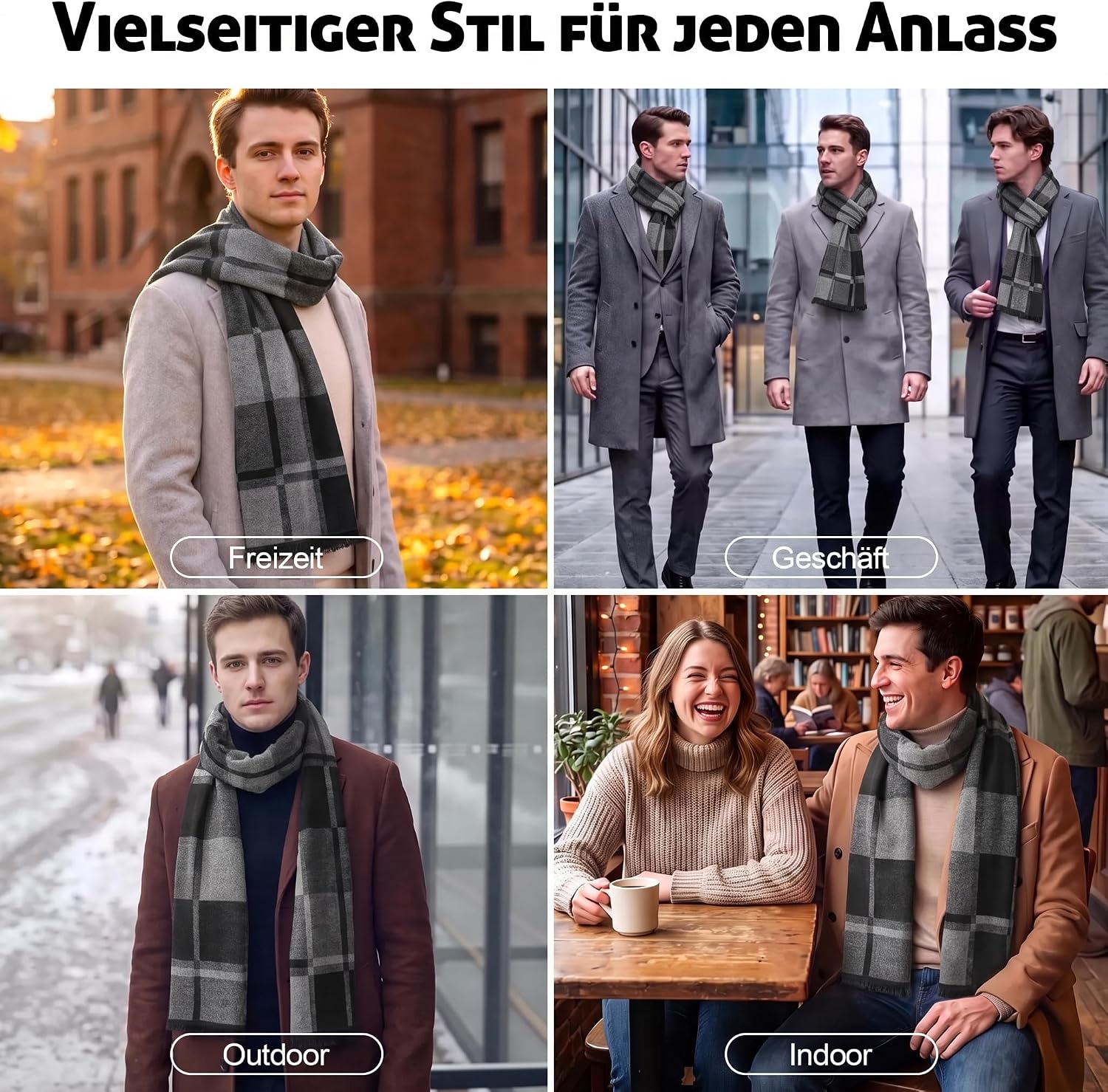 Herren Schal Herbst Winterschal Geschenk für Männer Fransen – Bild 5