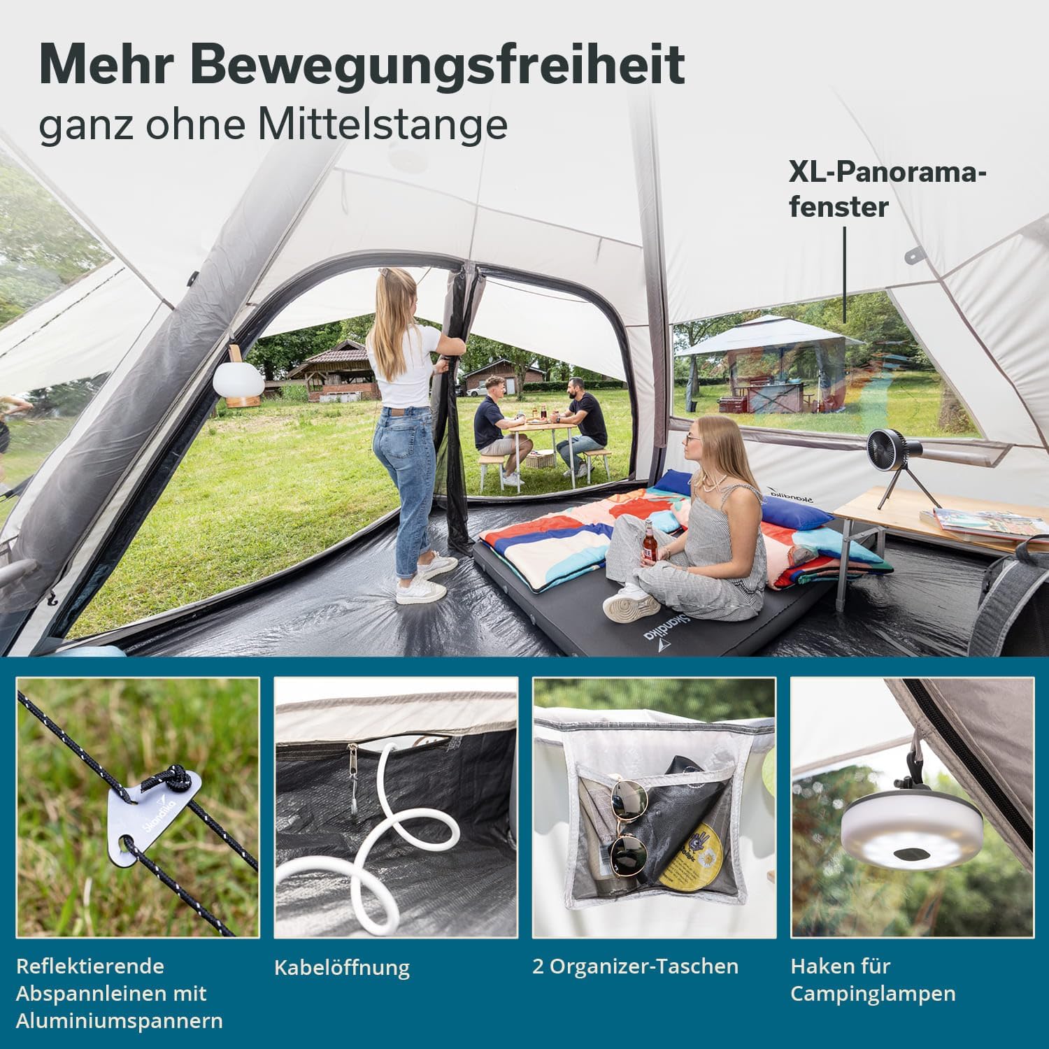 Skandika Luftzelt Tipi Hetta 460 Air Protect | Aufblasbares Familienzelt für 6 Personen, 2,95 m Stehhöhe, 3000 mm Wassersäule, eingenähter Zeltboden, UV 50+ | Campingzelt, Festivalzelt, Indianerzelt – Bild 3