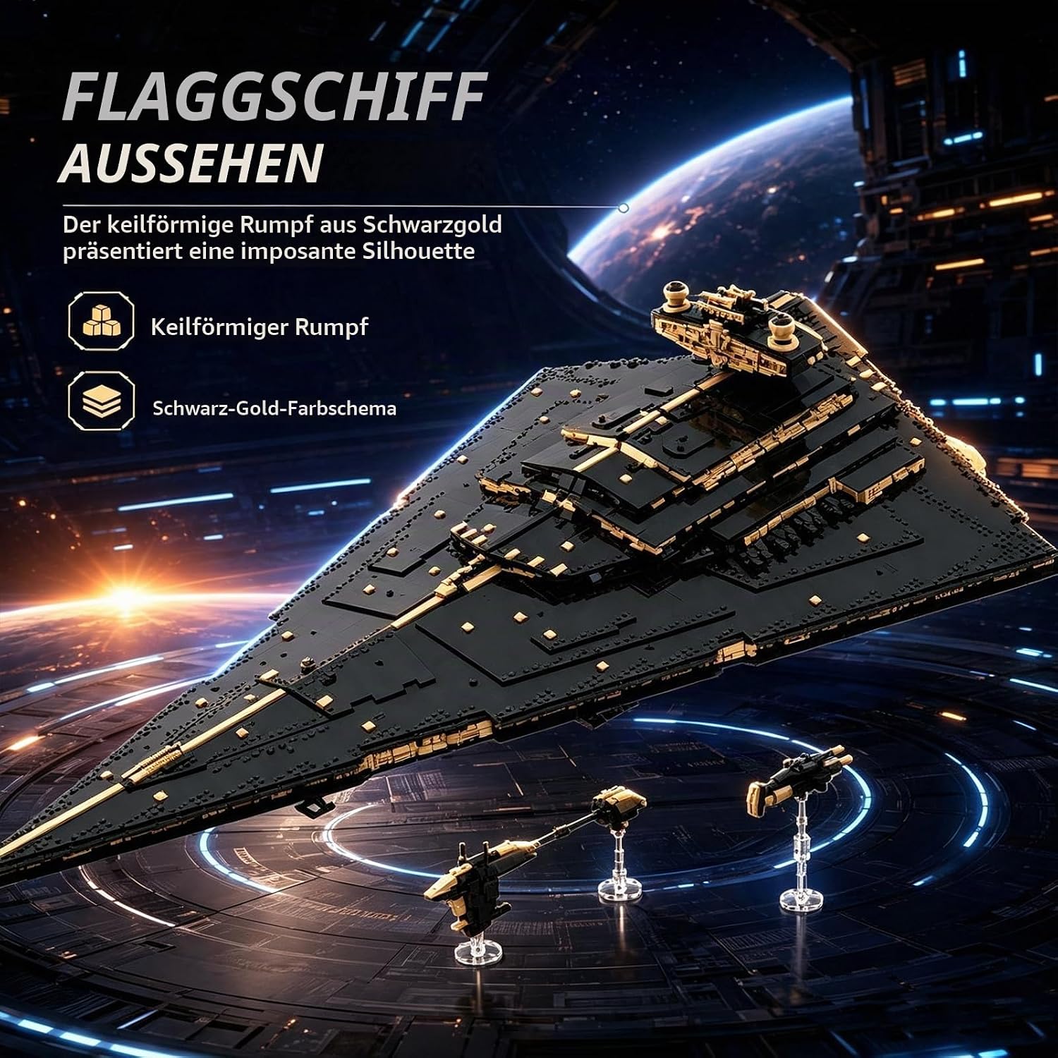JG079 Imperial Sternenzerstörer Bausatz, 1,18 Meter Langer St Star Destroyer Schlachtschiff Modell, Klemmblock Bauvorrichtung, 11796 Klemmbausteine Bauset Kompatibel mit Imperium Star Destroyer – Bild 3