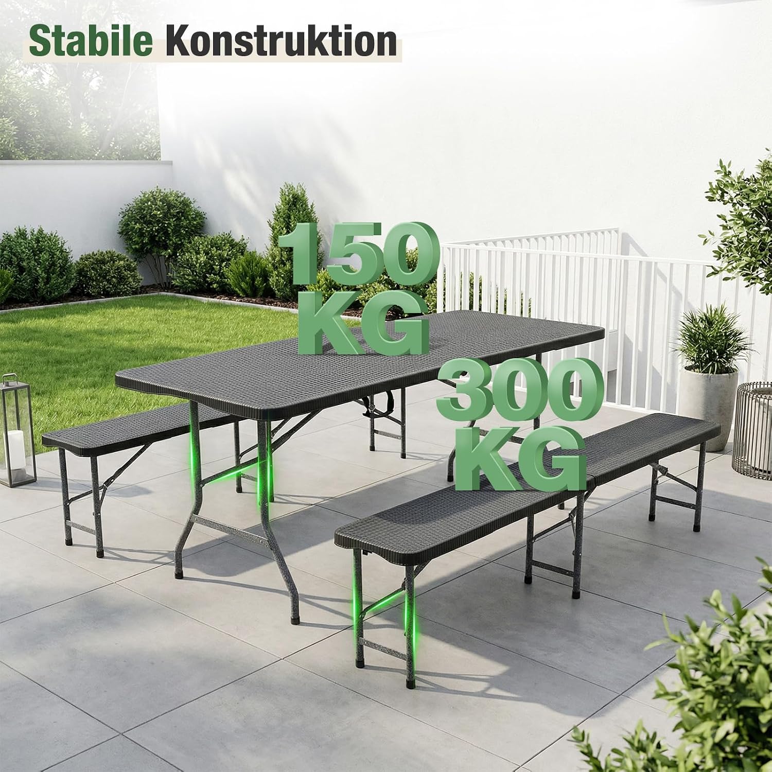 Sekey Bierzeltgarnitur Klappbar Rattan-Optik, 180x74x74cm für 8 Personen – Bild 4