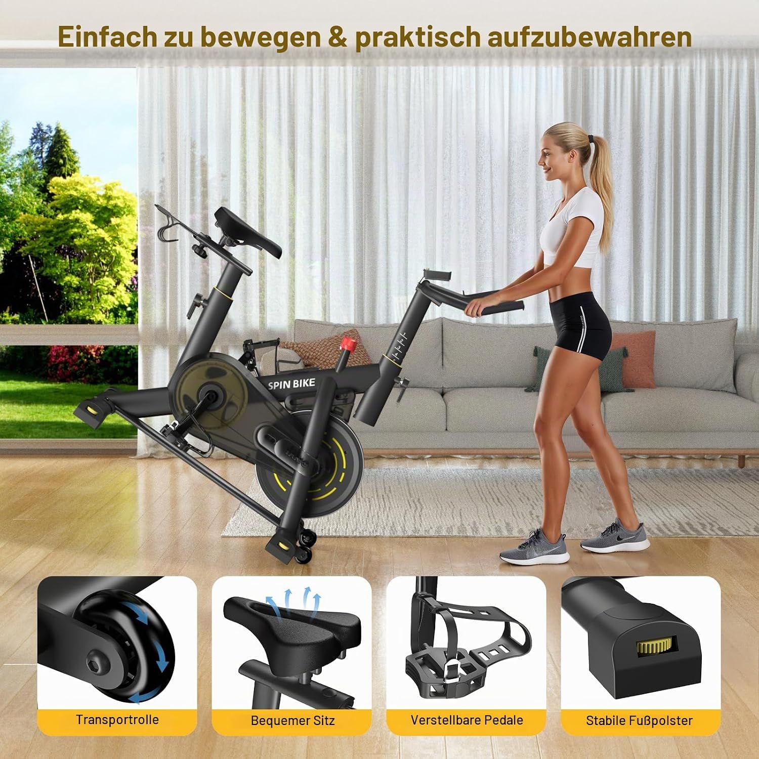 YAMO Heimtrainer Fahrrad mit Magnetwiderstand, Leises Ergometer – Bild 9