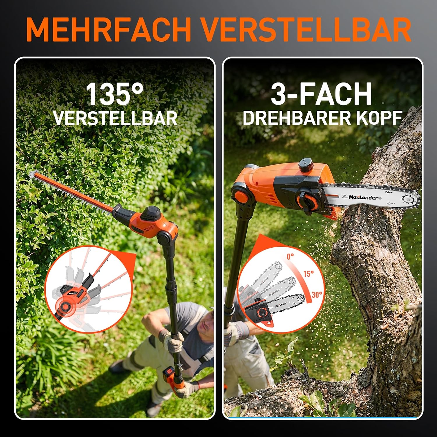 MAXLANDER 2-in-1 Akku Heckenschere und Hochentaster Set – Bild 3