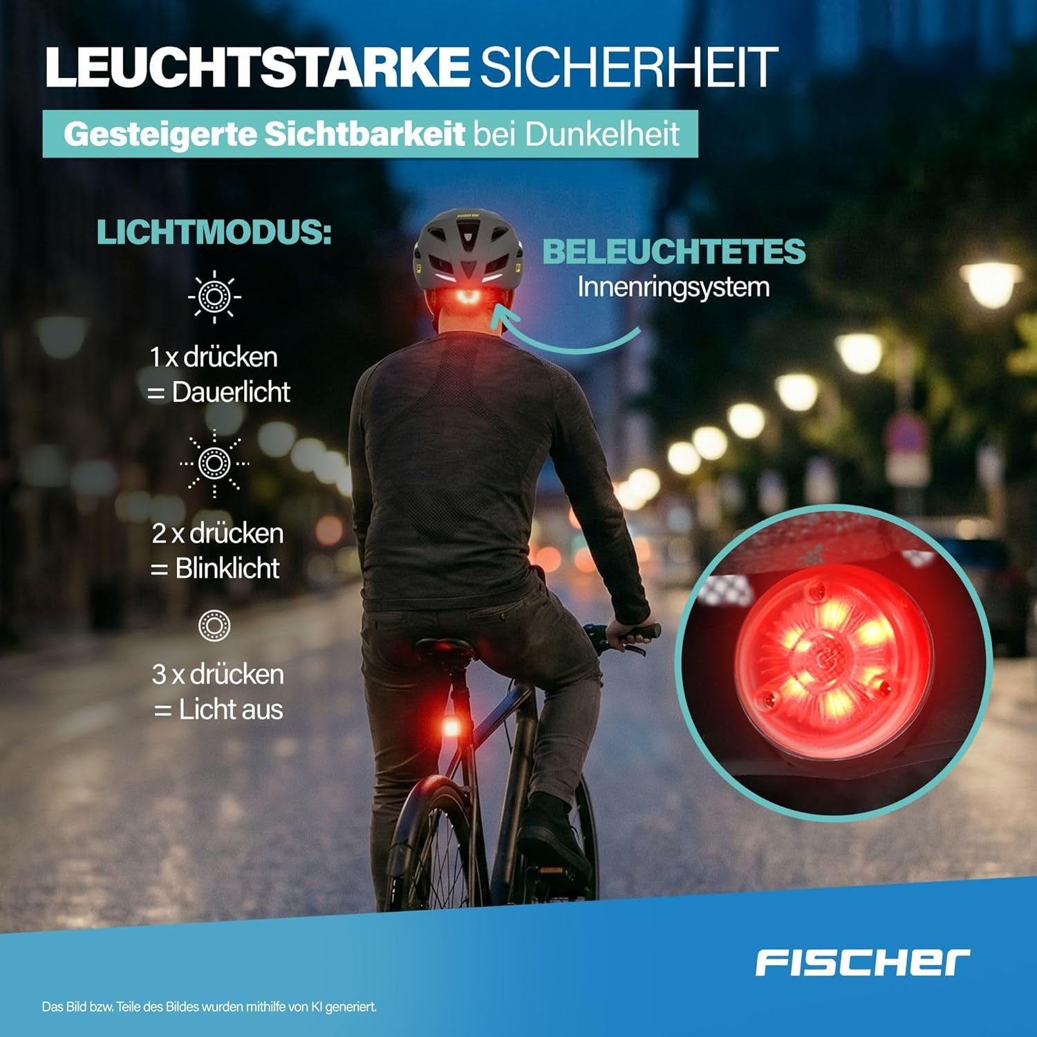 Fischer Erwachsene Fahrradhelm, Radhelm, Cityhelm Urban Lano, mit beleuchtetem Innenring-System – Bild 5