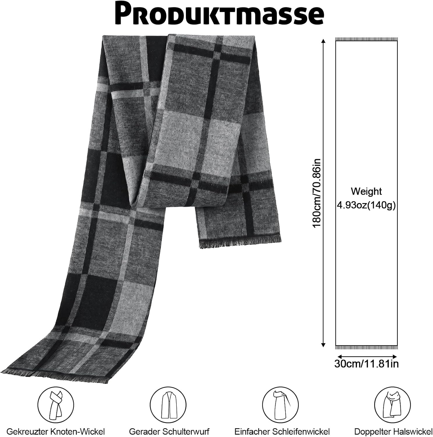 Herren Schal Herbst Winterschal Geschenk für Männer Fransen – Bild 2