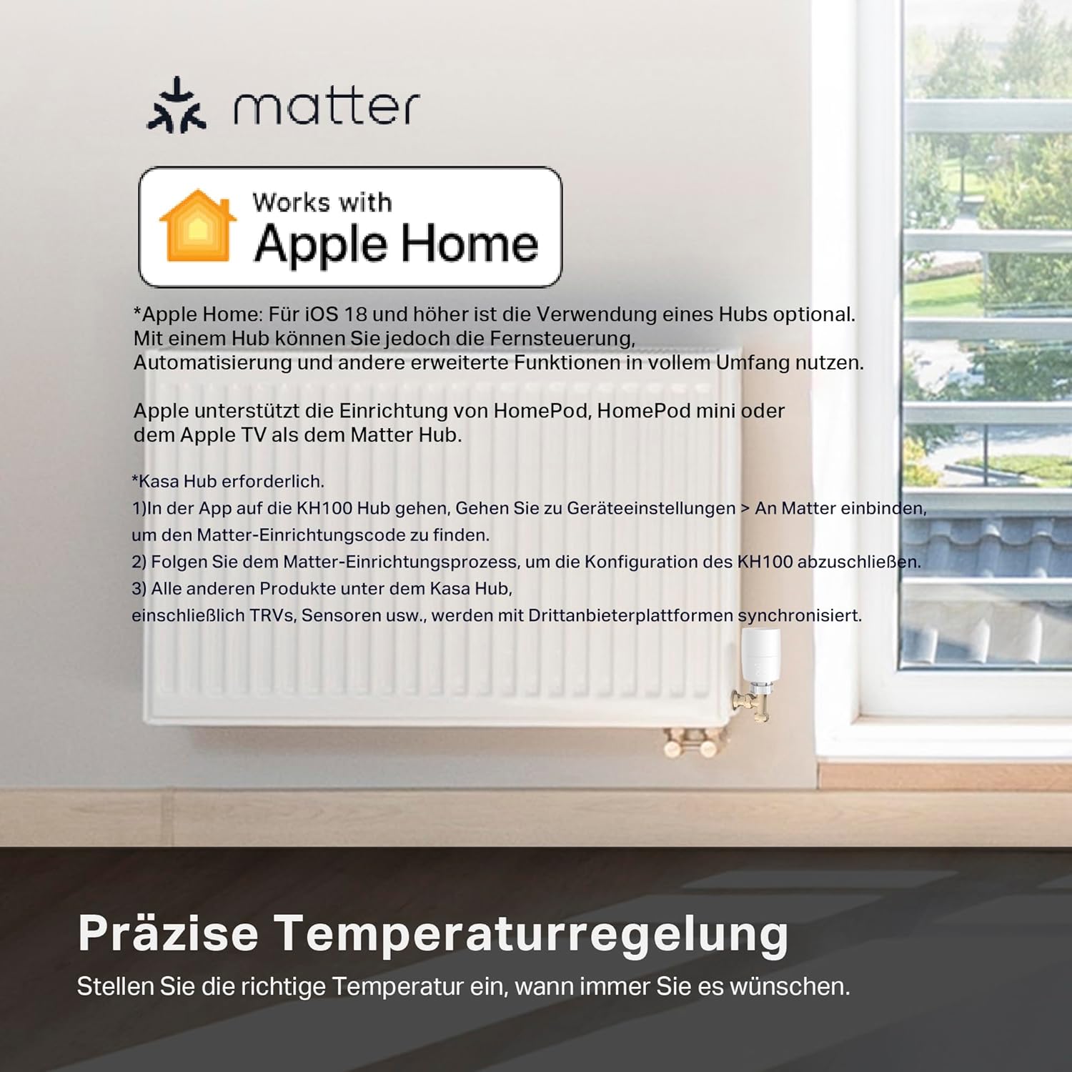 TP-Link smartes Heizkörperthermostat - Erweiterungseinheit, benötigt Kasa Hub, Heizungssteuerung (Kasa App, Zeitpläne, Geofencing, Fensteröffnungserkennung), Matter, Alexa, Apple Home – Bild 3